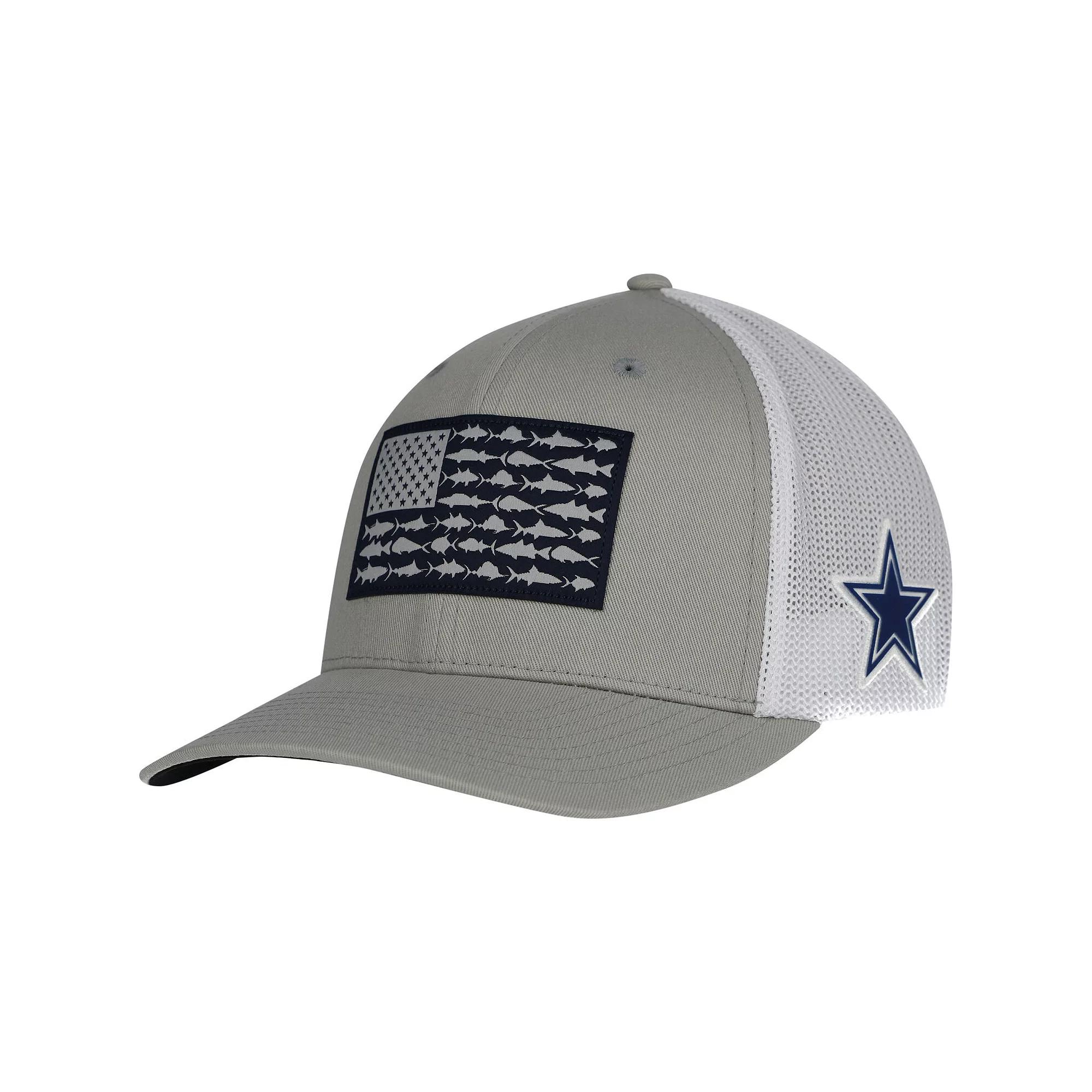 Men's Columbia Gray Dallas Cowboys PFG Fish Flag Flex Hat,  Product Image