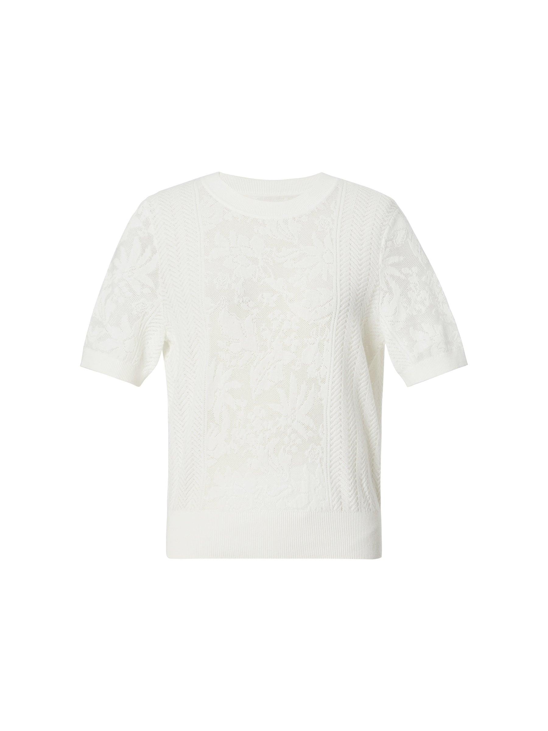 Lace Jacquard Round Neck Women Knit Top Product Image