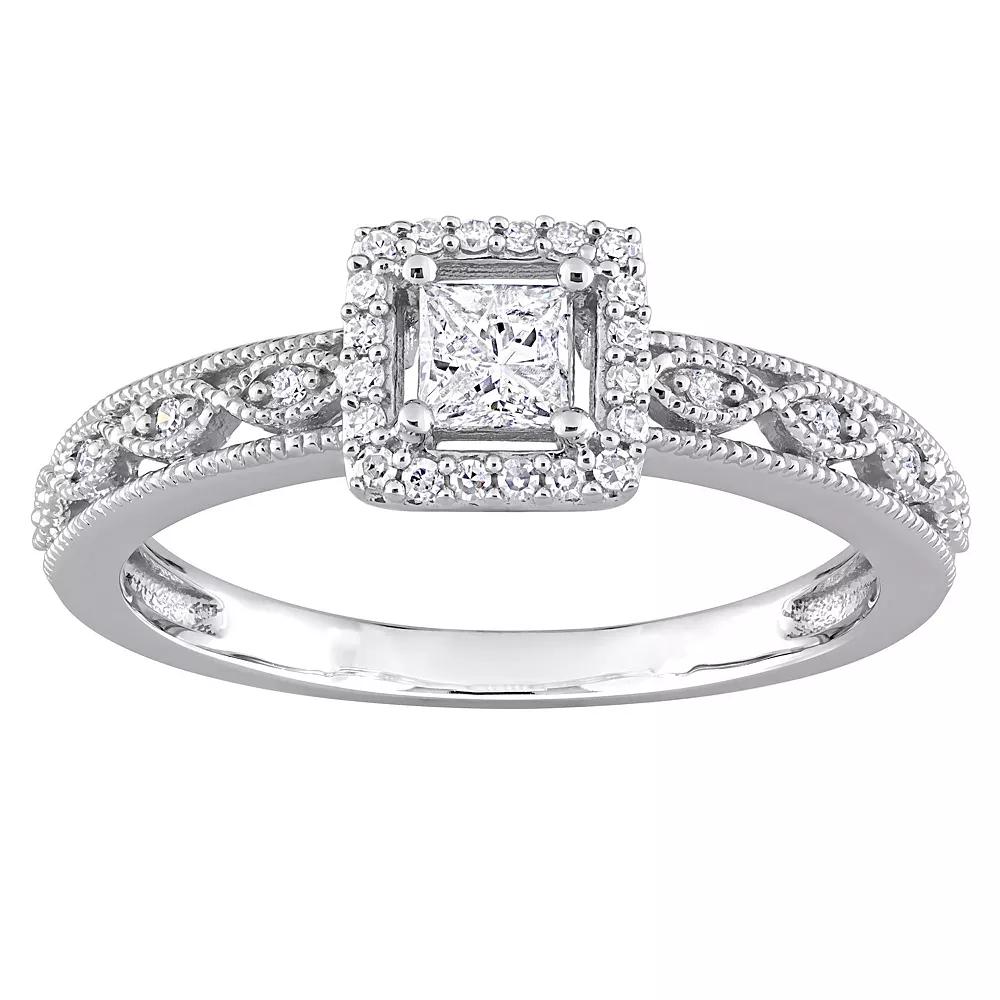 Stella Grace 10k White Gold 3/8 Carat T.W. Diamond Square Halo Engagement Ring, Women's, Size: 6 Product Image