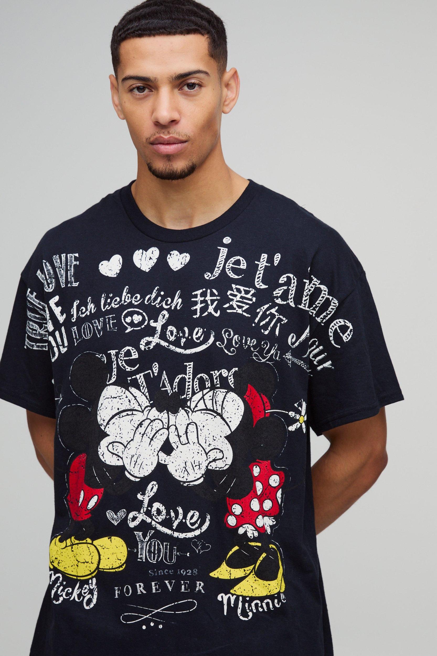 Oversized Disney Mickey Mouse Over Seam License T-Shirt | boohooMAN USA Product Image