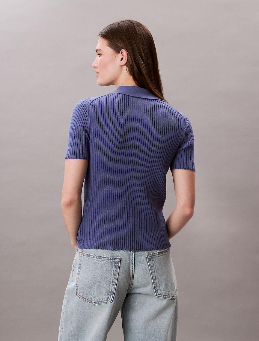 Smooth Cotton Rib Sweater Polo Shirt Product Image