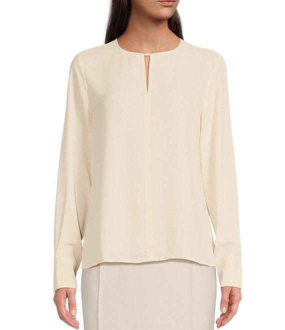 Anne Klein Keyhole Round Neck Long Sleeve Blouse Product Image