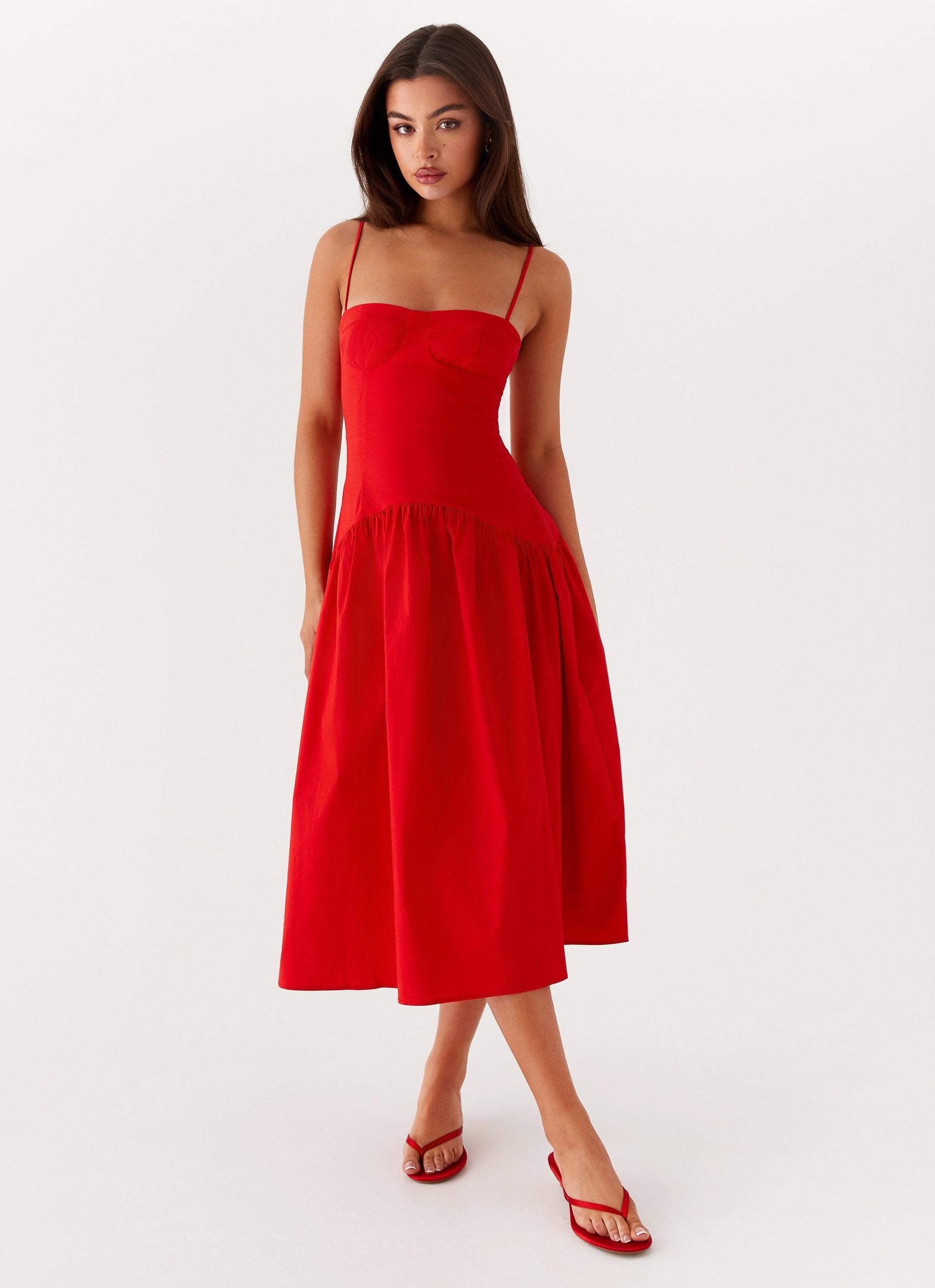 Yvette Corset Midi Dress - Red Product Image