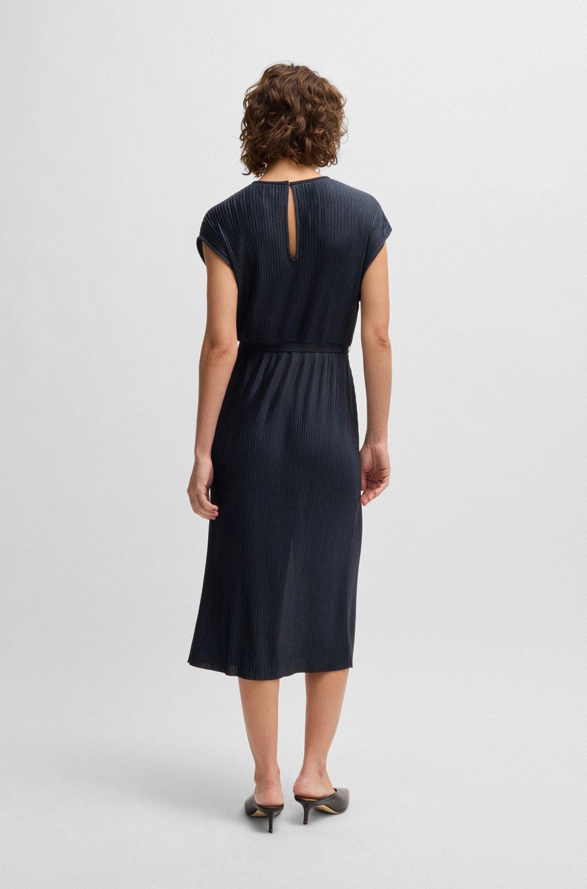 Belted sleeveless dress in high-shine plissé Product Image