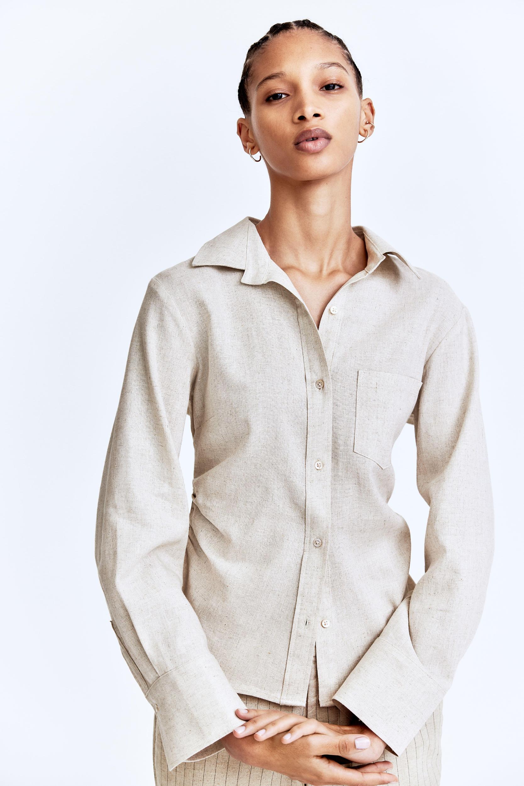 Gathered linen-blend shirt Product Image