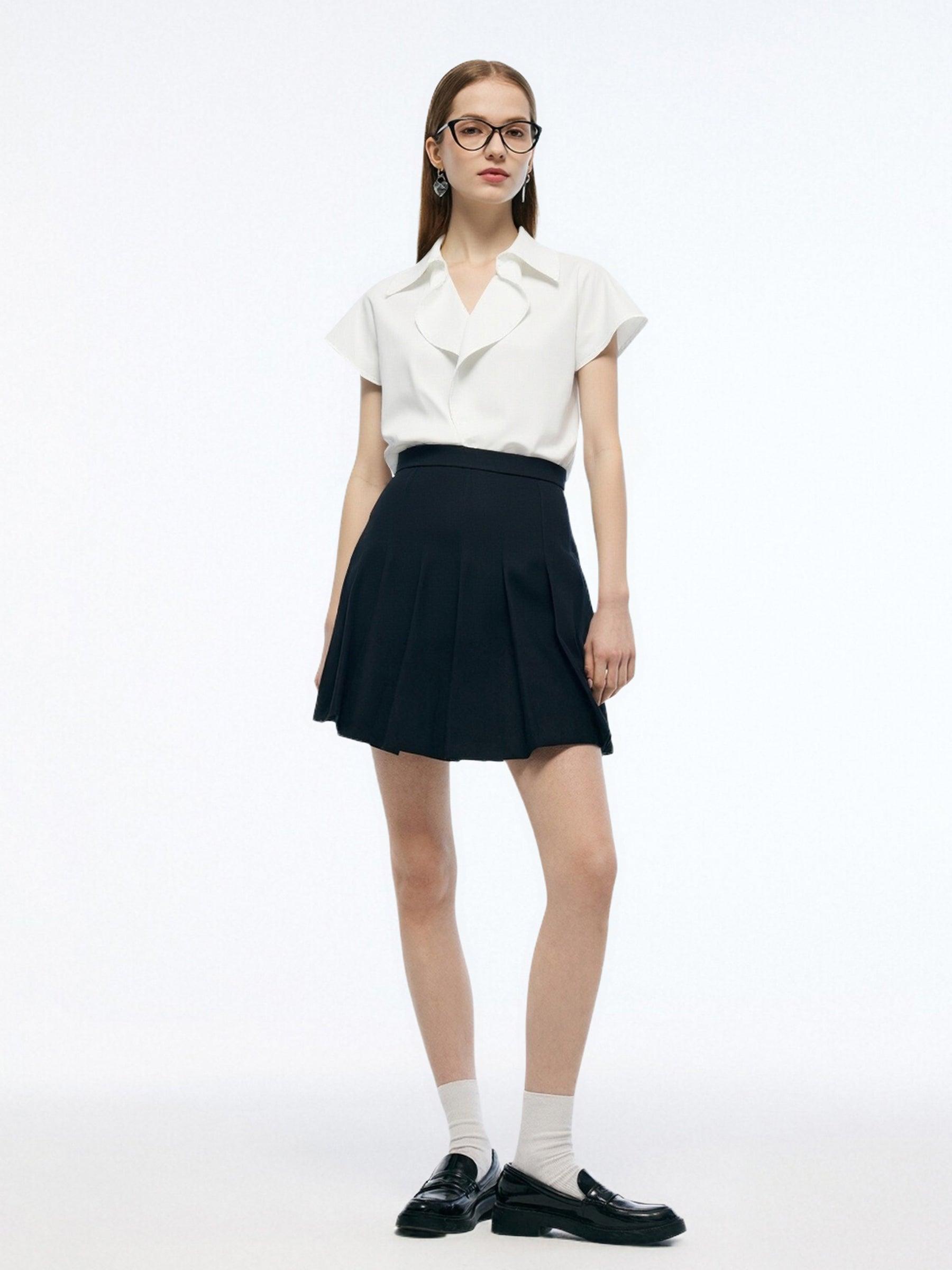 100% Cotton Ruffle Trim Women Blouse Product Image