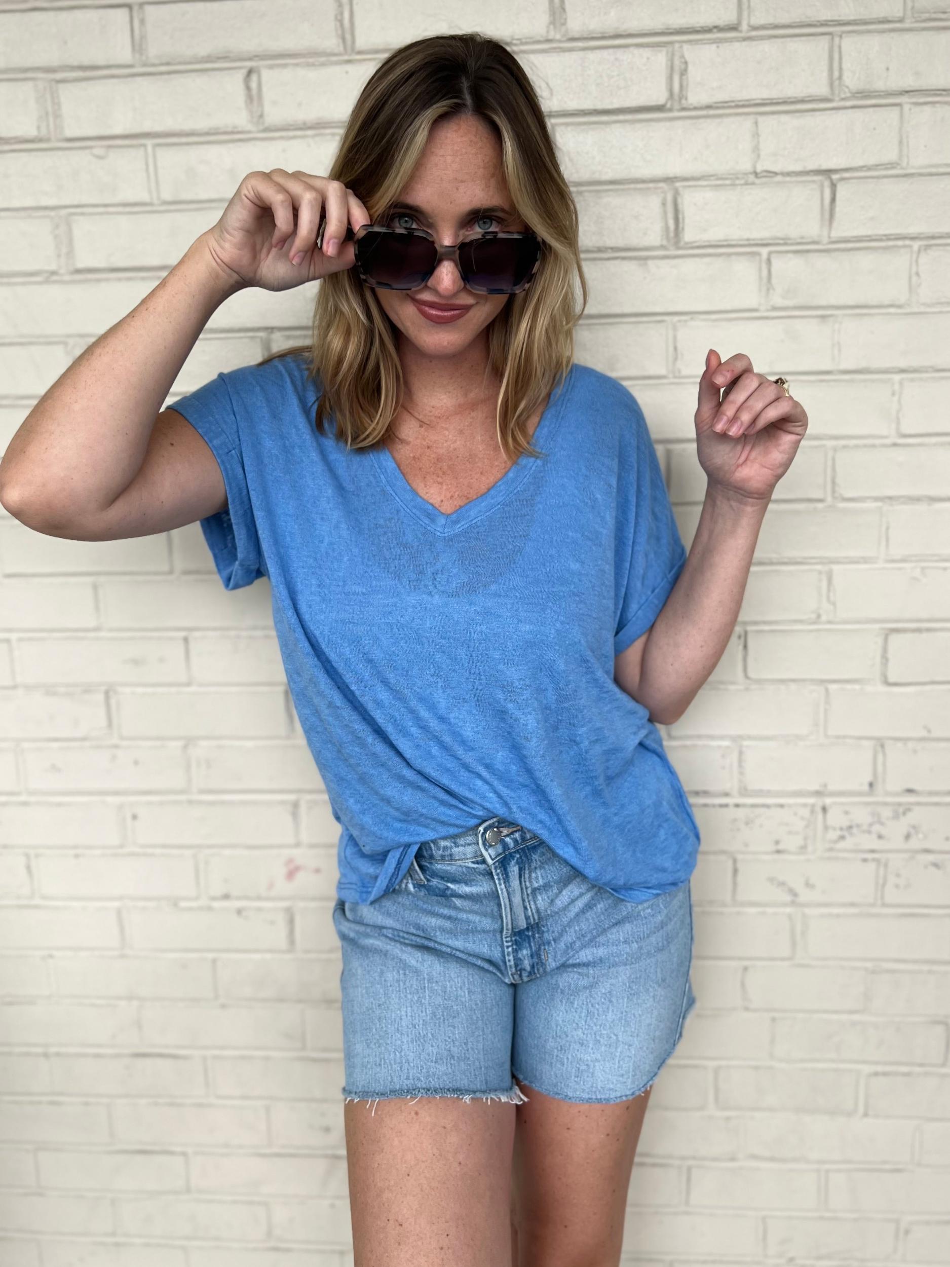 Niki V-Neck Cuffed Short Sleeve Tee Product Image