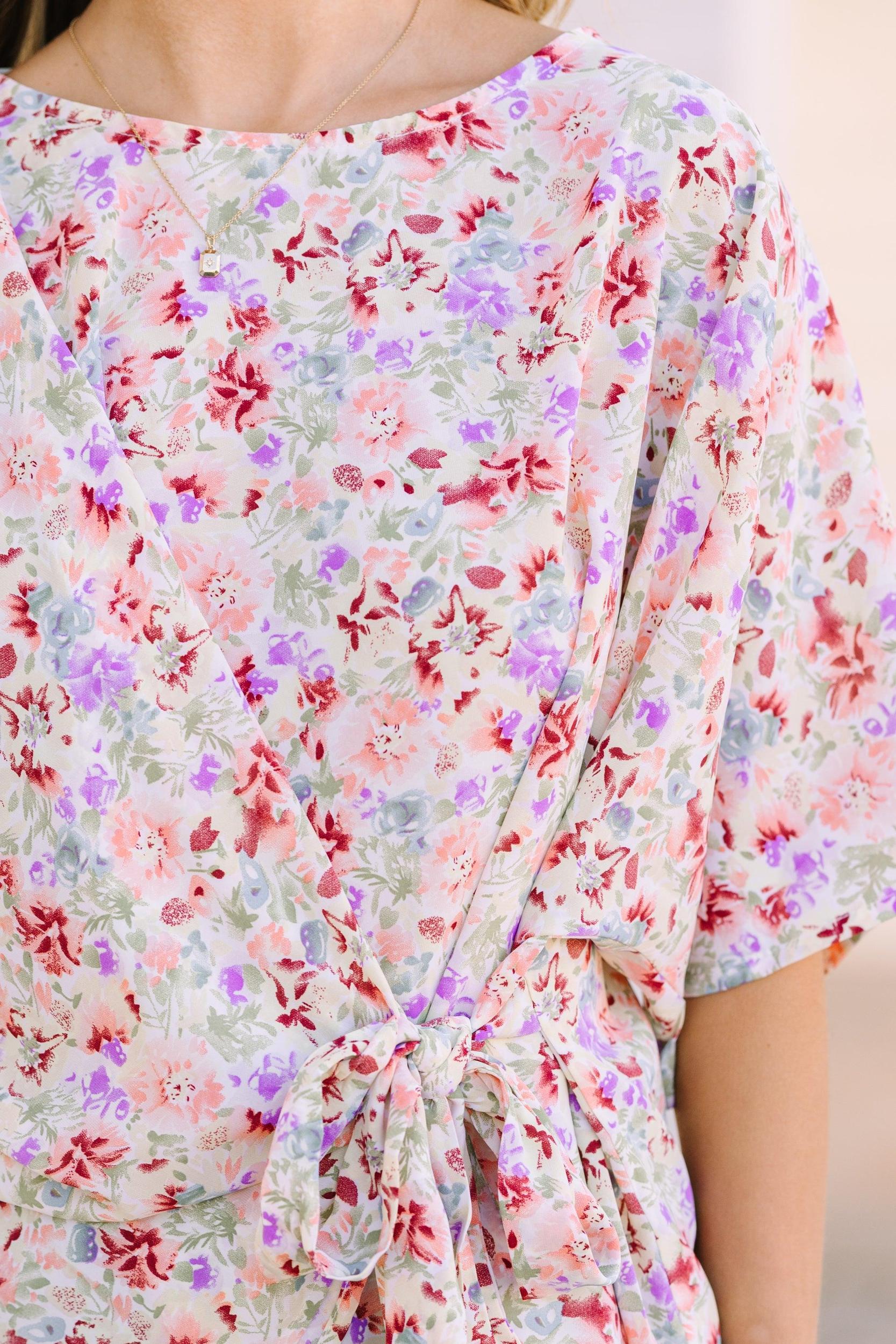 Happy Thoughts Sage Green Tied Floral Blouse Female Product Image