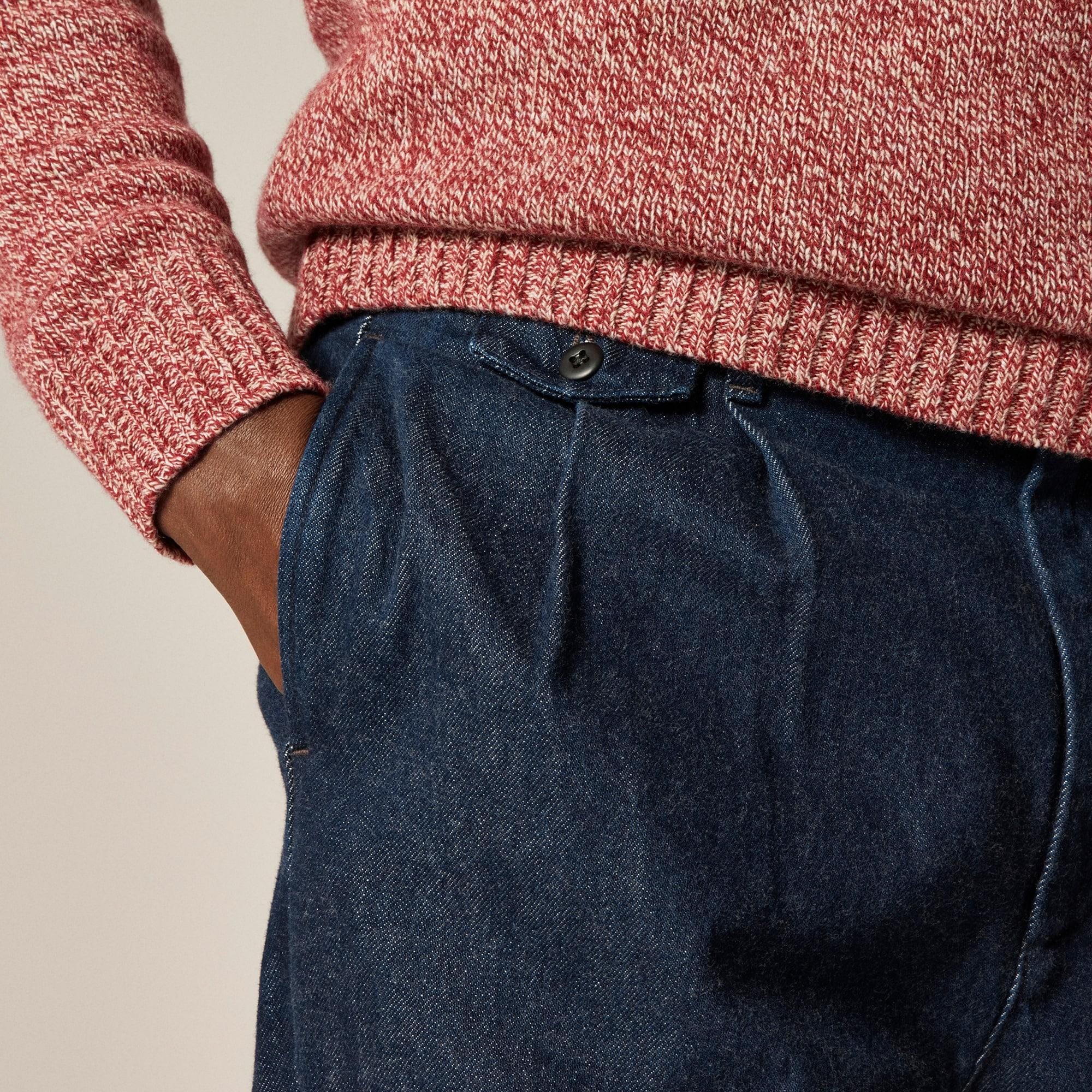 Classic double-pleated indigo-dyed denim pant Product Image