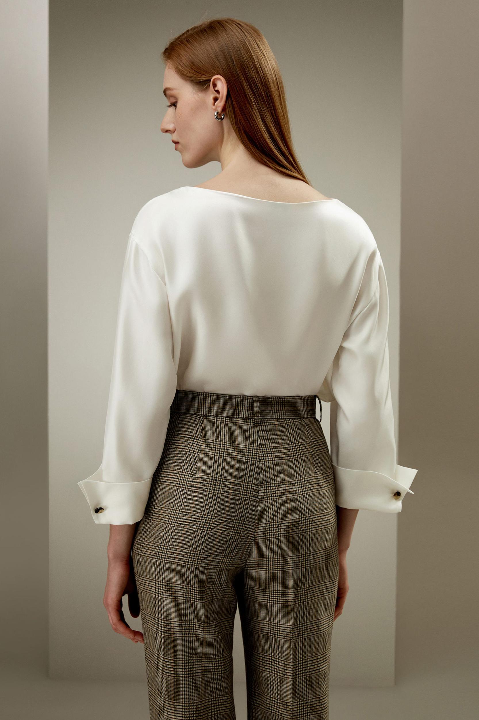 Silk Twill Blouse with Boat Neckline Product Image