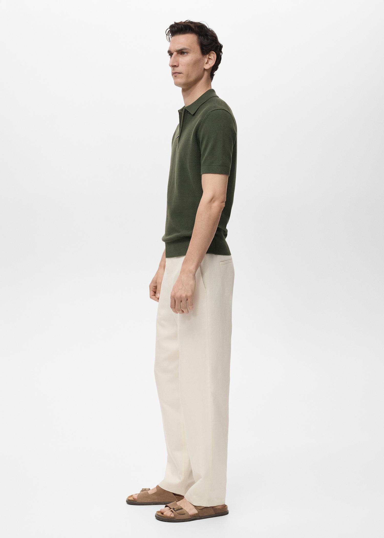 Openwork cotton knitte polo shirt - Men | MANGO USA Product Image