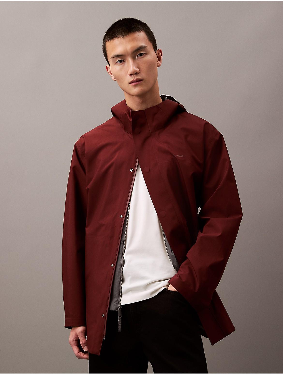 Calvin Klein Mens Water Resistant Hooded Rain Jacket - Red Product Image