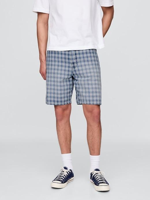 '90s Loose Denim Plaid Shorts Product Image
