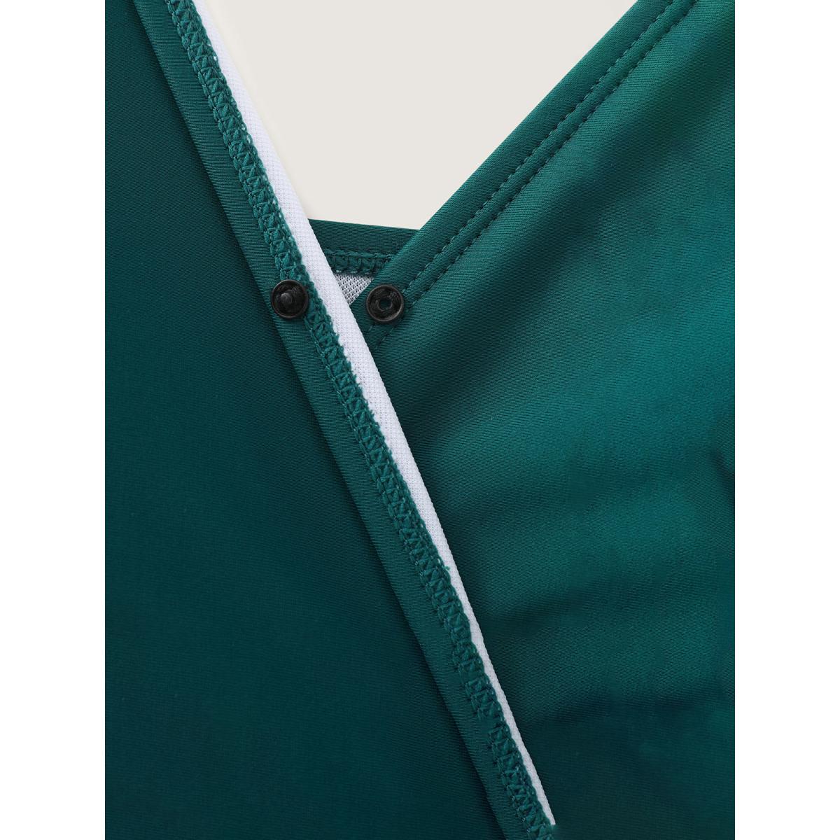 Plus Size Surplice Neckline Belted Plain One-Piece Swimsuit Women's Swimwear Cyan Resort Tie knot Curve Bathing Suits High stretch One Pieces BloomChic 10/M Product Image