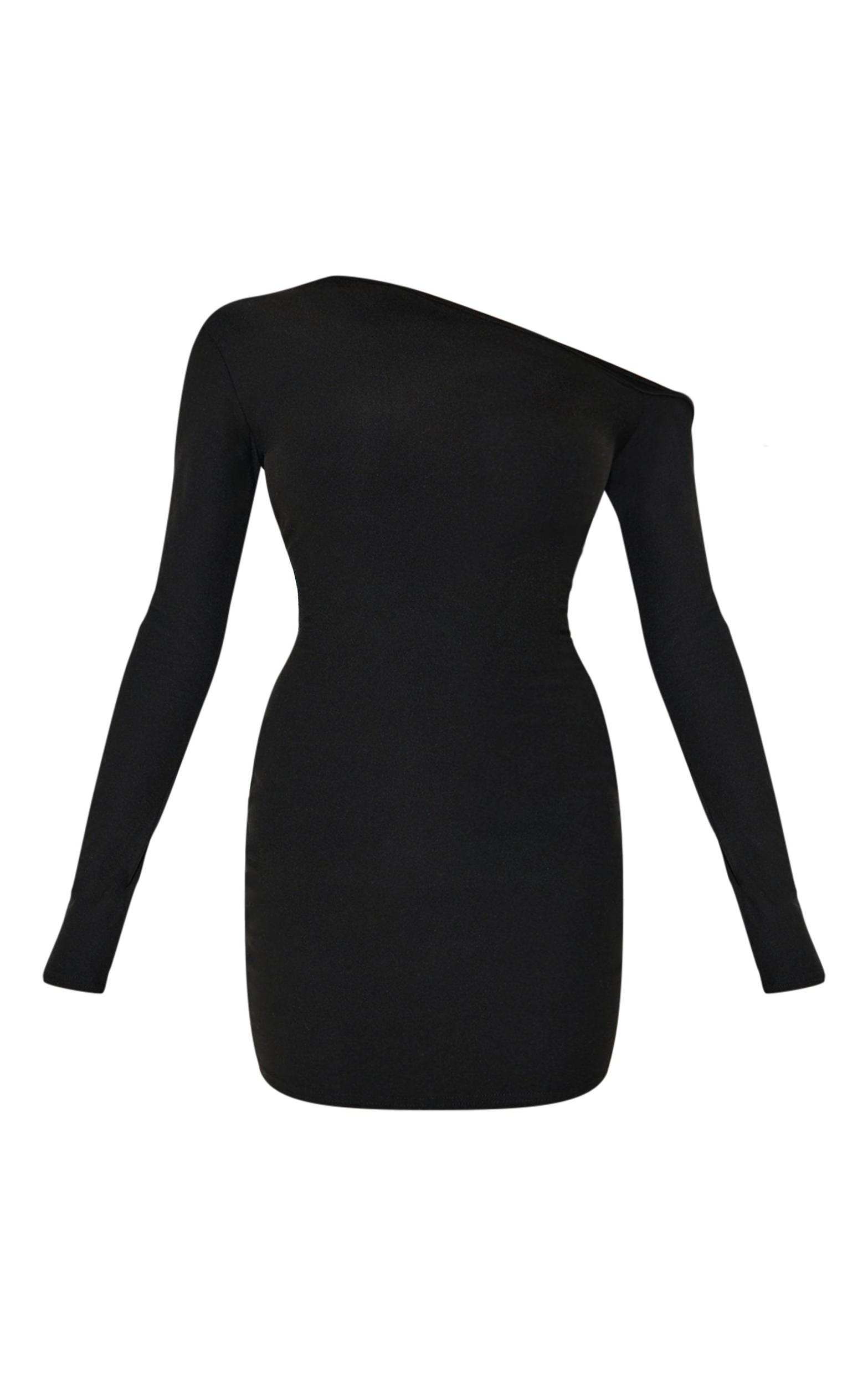 Black Soft Touch Asymmetric Bodycon Dress Product Image