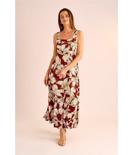 Vince Camuto Printed Square Neck Sleeveless Shift Maxi Dress Product Image