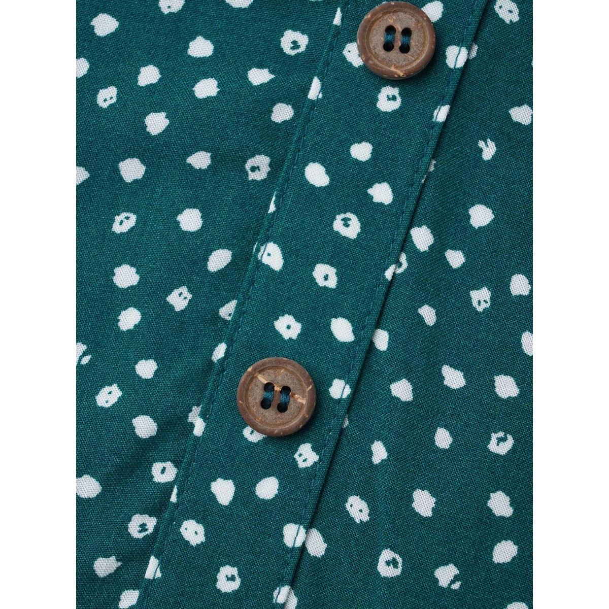 Plus Size Button Detail Front Tiered Ruffle Sleeve Midi Dress Cyan Women At the Office Button V-neck Half Sleeve Curvy BloomChic 28/5X Product Image