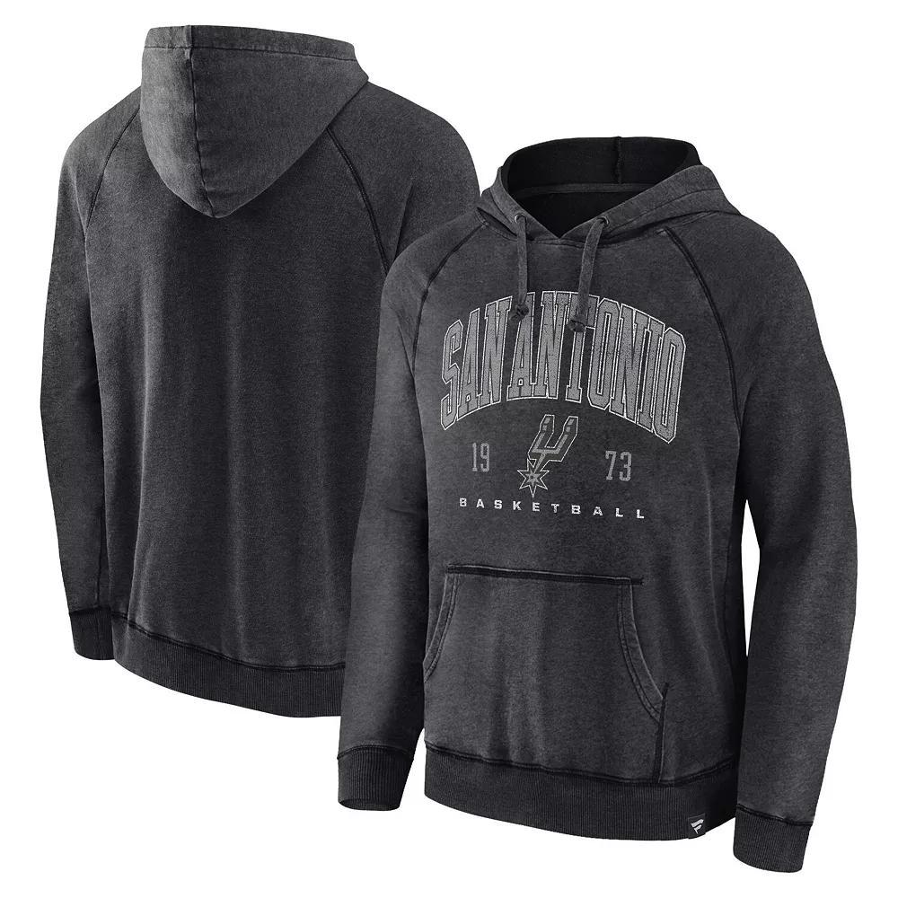 Men's Fanatics Branded Heather Charcoal San Antonio Spurs Foul Trouble Snow Wash Raglan Pullover Hoodie,  Product Image