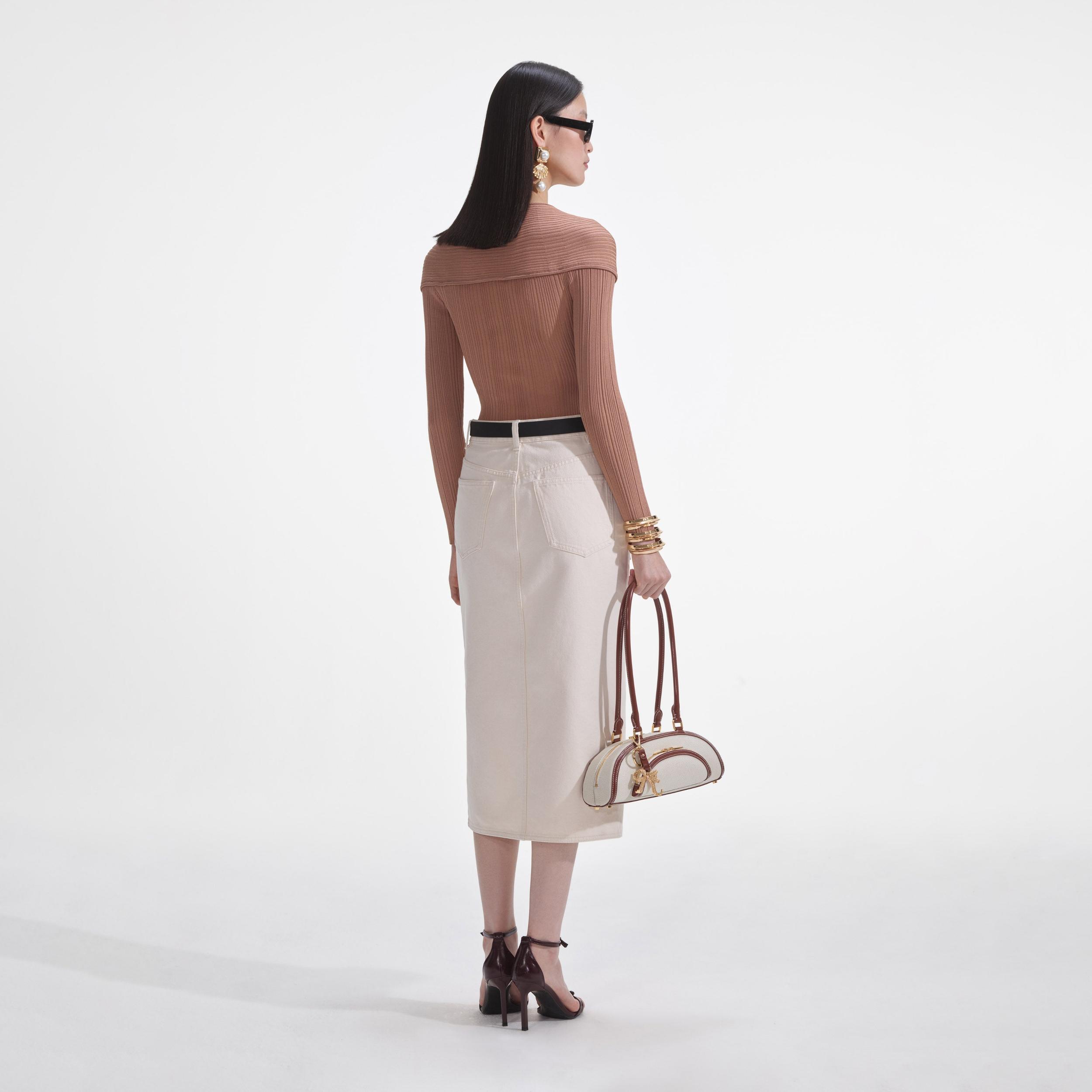 Beige Ribbed Knit Wrap Top Product Image