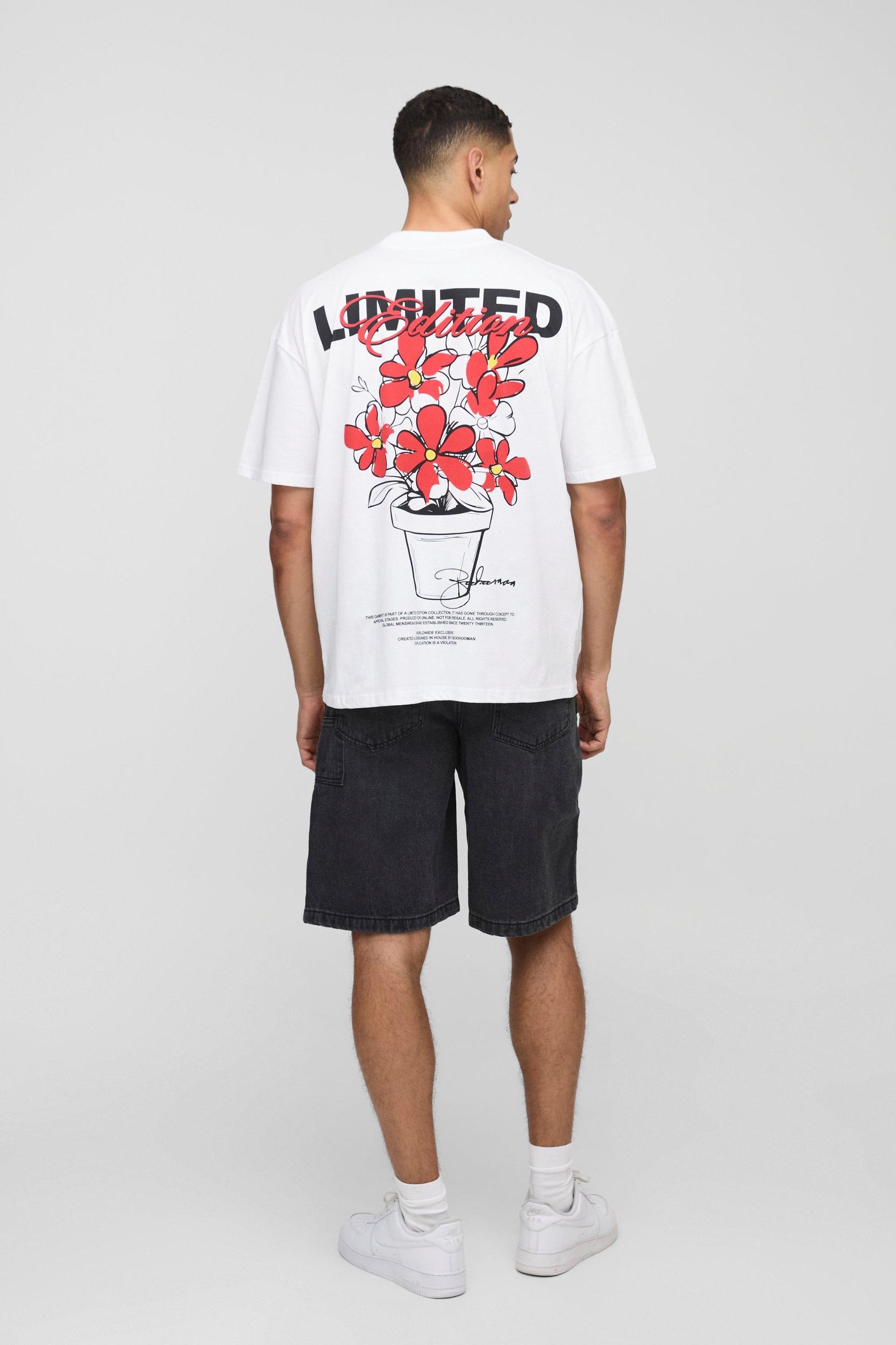 Oversized Extended Neck Ofcl Man Floral Graphic T-Shirt | boohooMAN USA Product Image