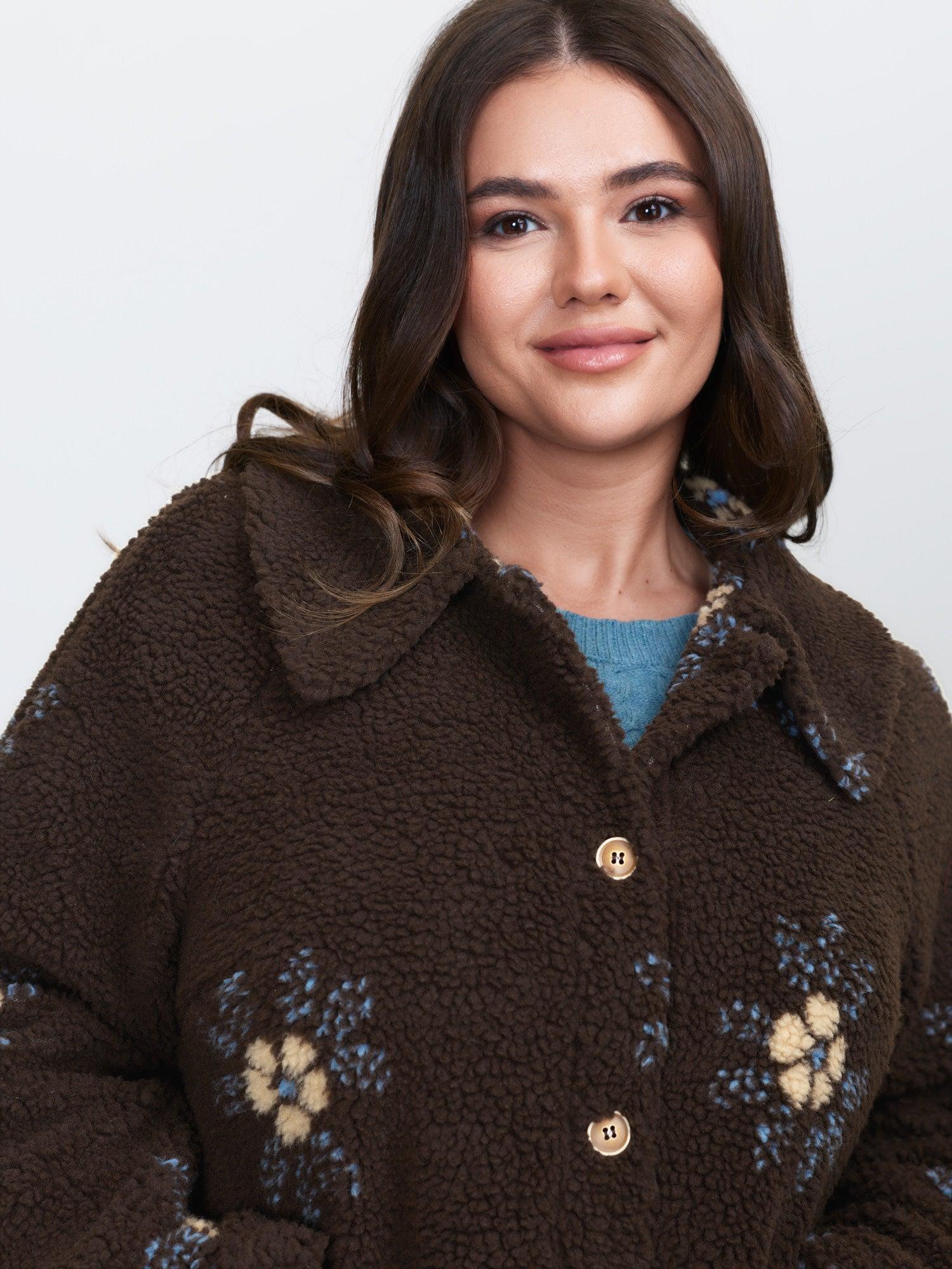 Fluffy Floral Pattern Pocket Coat Female Product Image