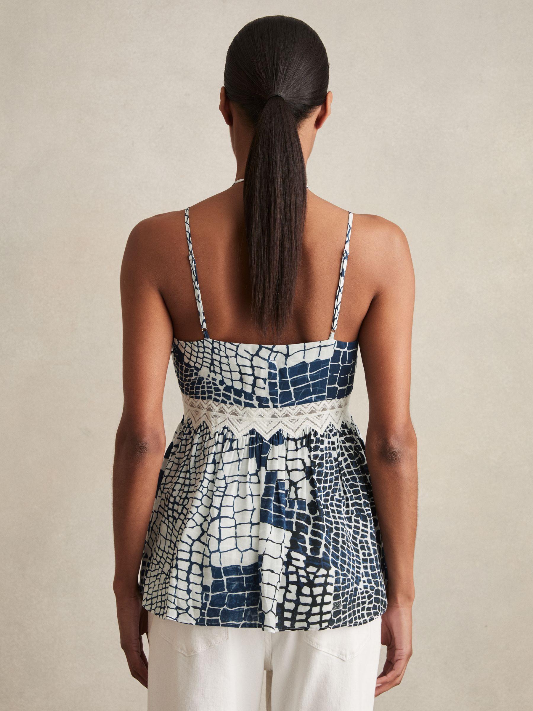 Animal Print Lace Trim Cami Top in Blue Product Image