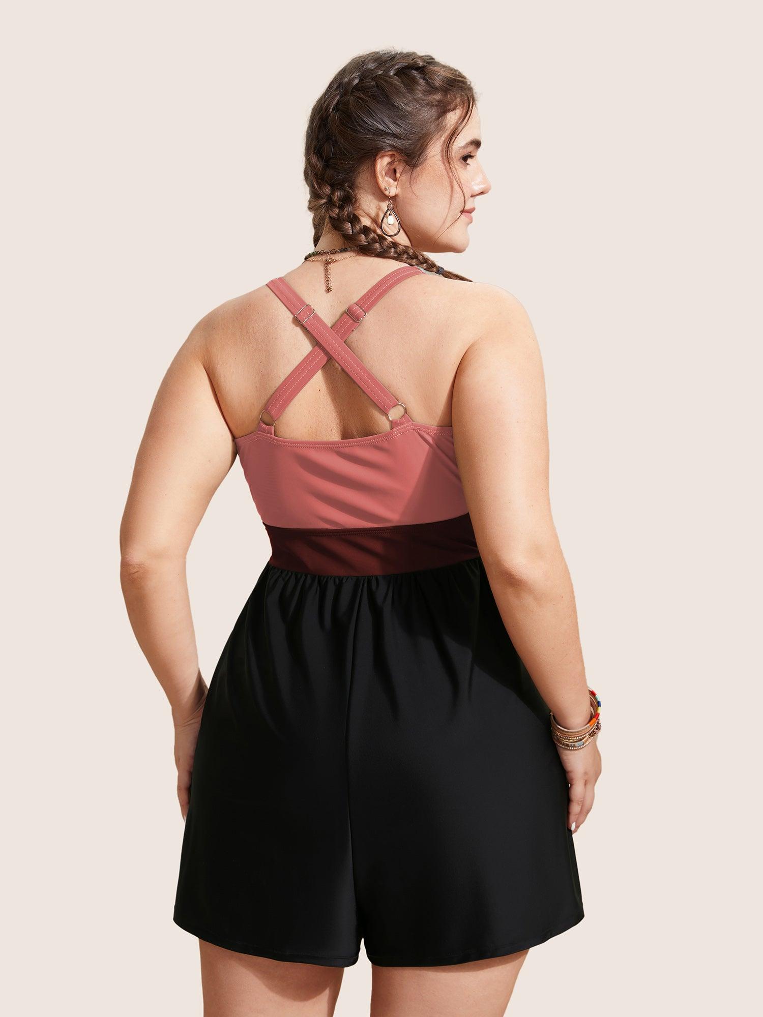 Patchwork Contrast Crossover One Piece Swimsuit Female Product Image