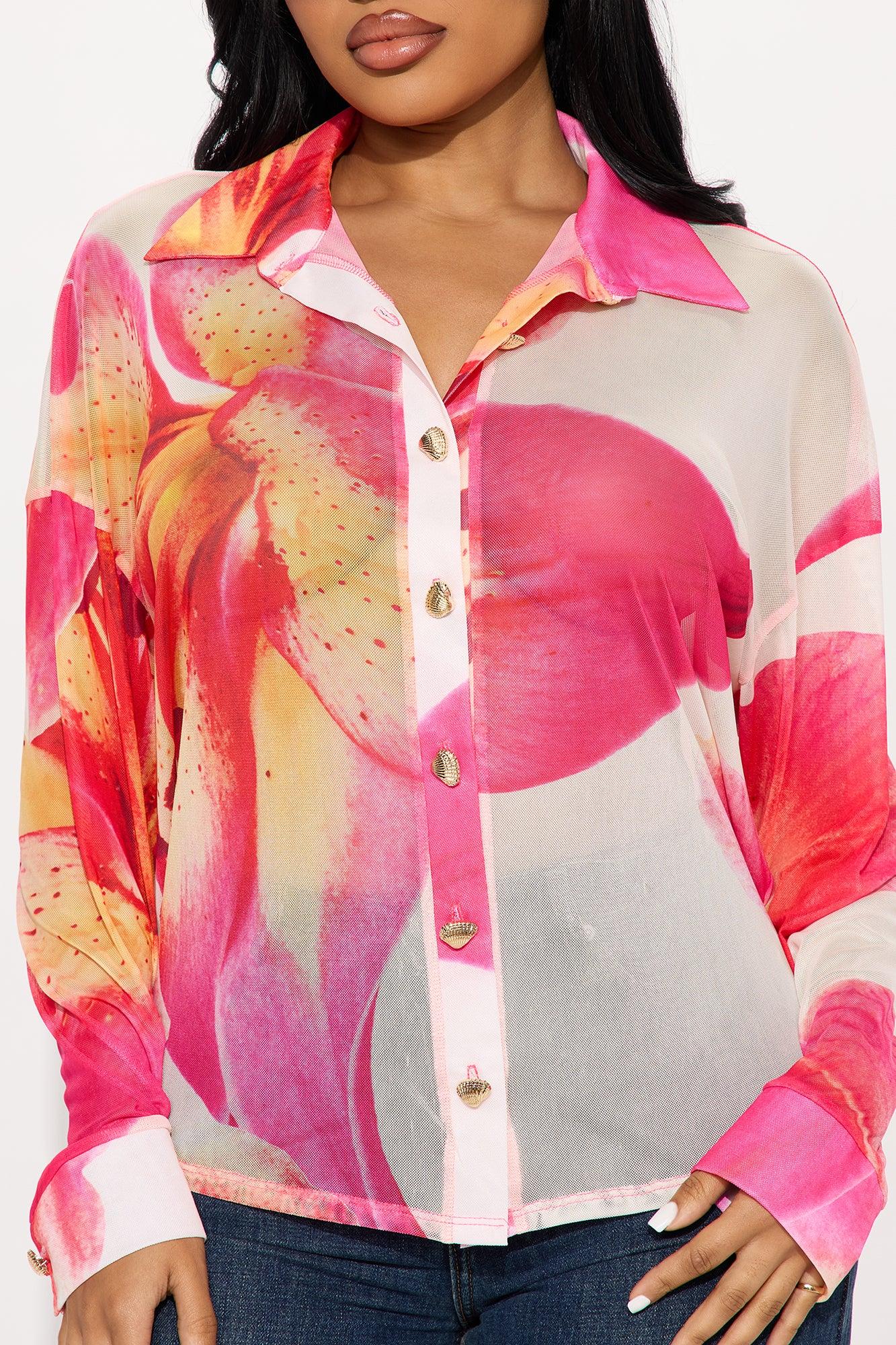 To The Tropics Long Sleeve Mesh Top - Pink/combo Product Image