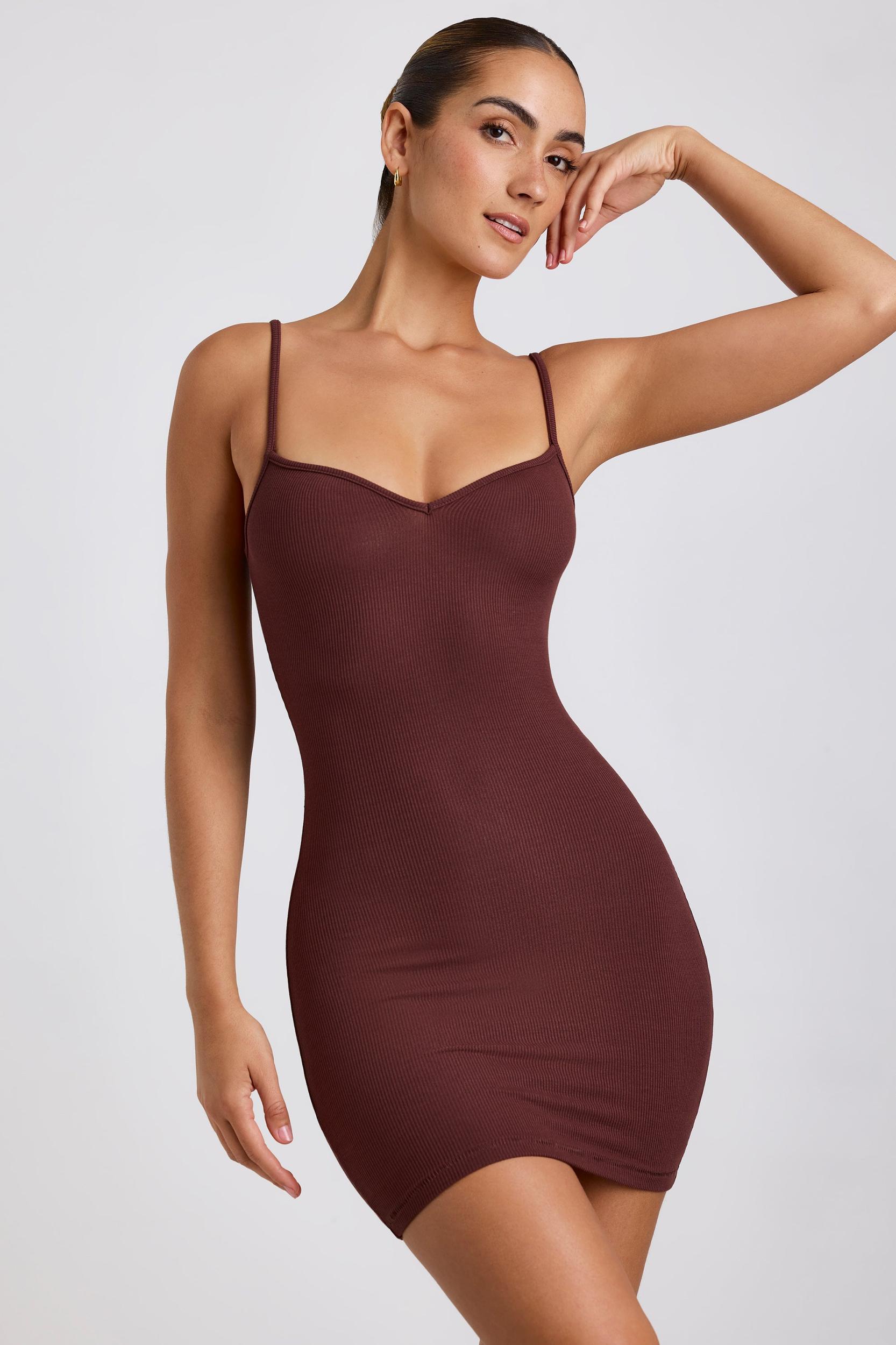 Ribbed Modal Mini Dress in Chocolate Product Image
