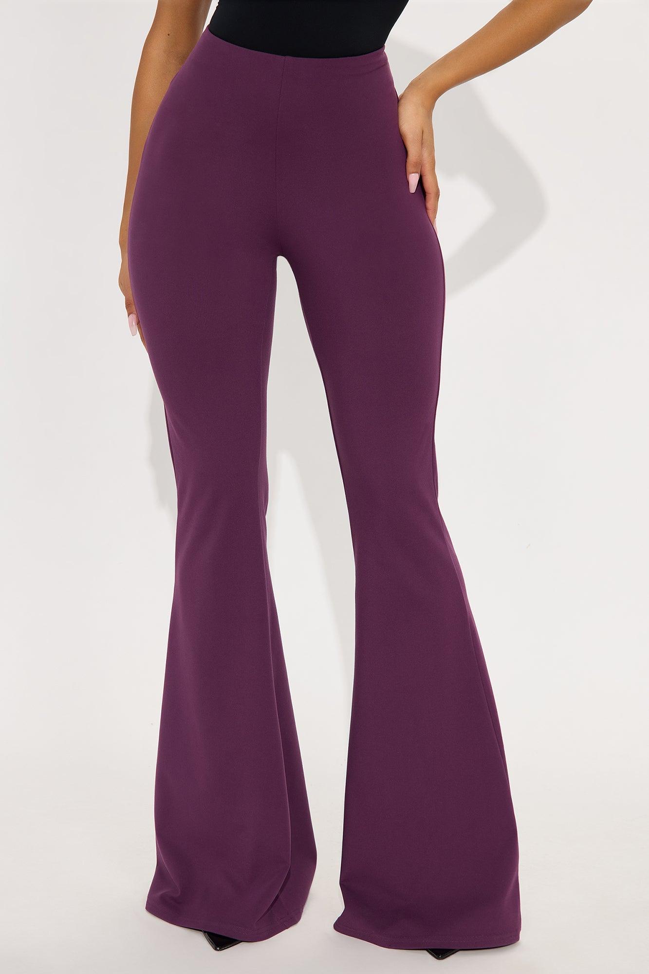 A Little Too Late Mid Rise Flare Pant 34 - Plum Female Product Image