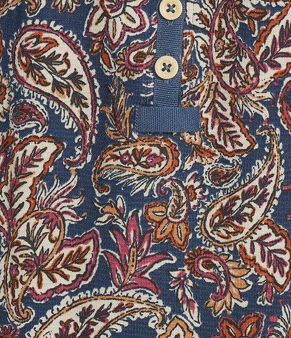 Westbound Knit Dark Denim Vibe Paisley 3/4 Sleeve Henley Top Product Image