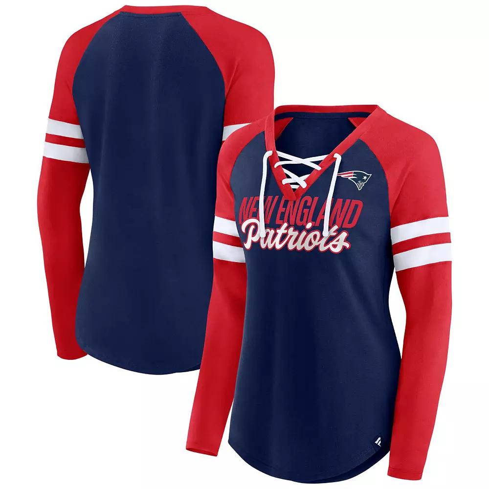 Women's Fanatics Branded Navy/Red New England Patriots Plus Size True to Form Lace-Up V-Neck Raglan Long Sleeve T-Shirt, Size: 4XL, Blue Product Image