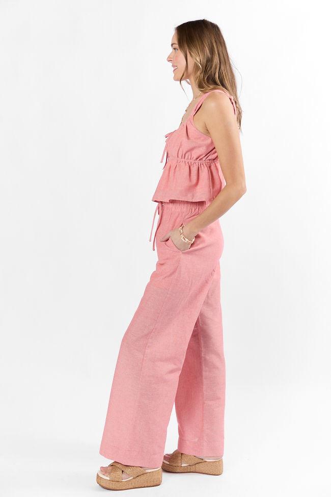 To The Sun Coral Striped Peplum Two Piece Set FINAL SALE Product Image