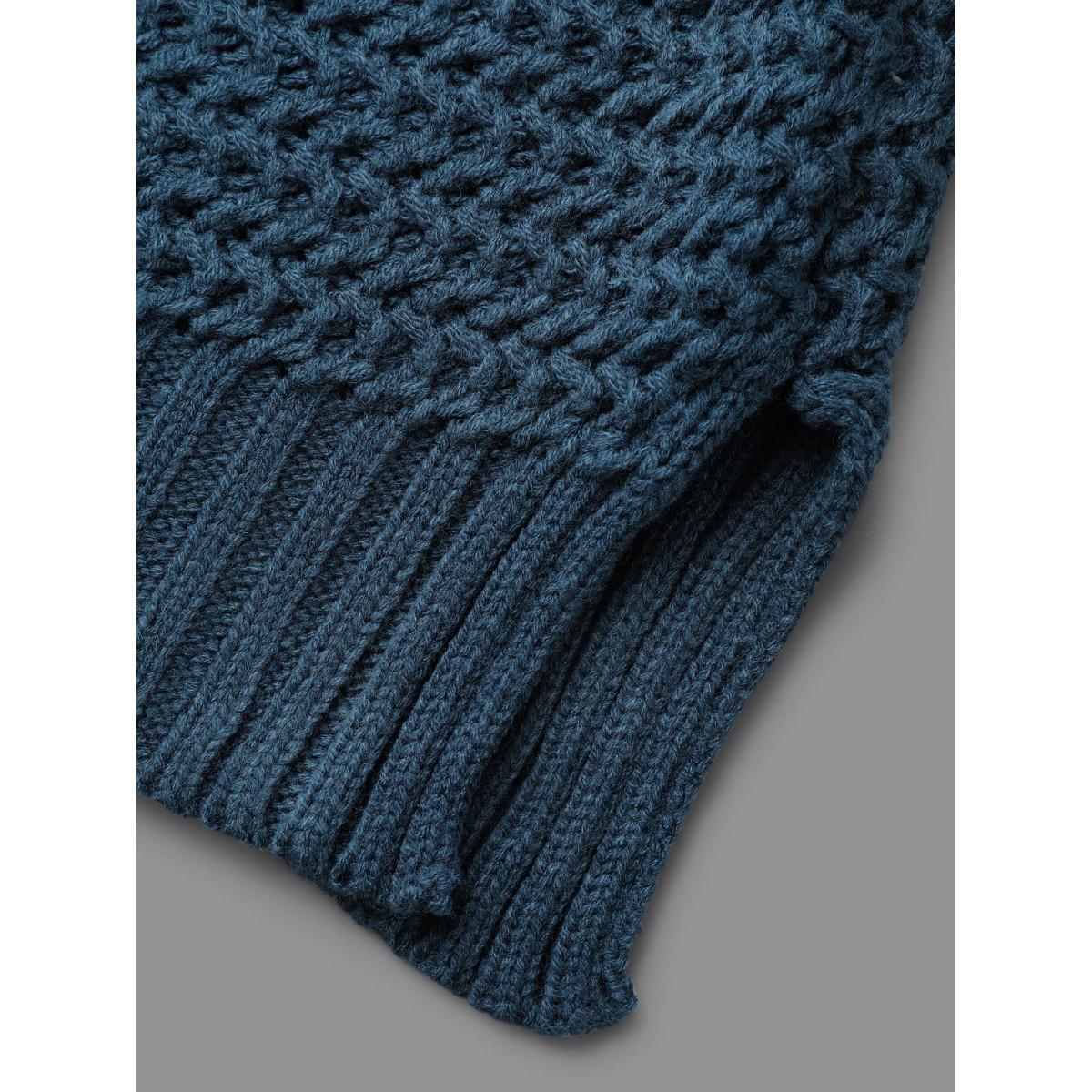 Plus Size Texture Drop Shoulder Split Hem Pullover Cyan Women Casual Loose Long Sleeve Round Neck Everyday Pullovers BloomChic 18-20/2X Product Image