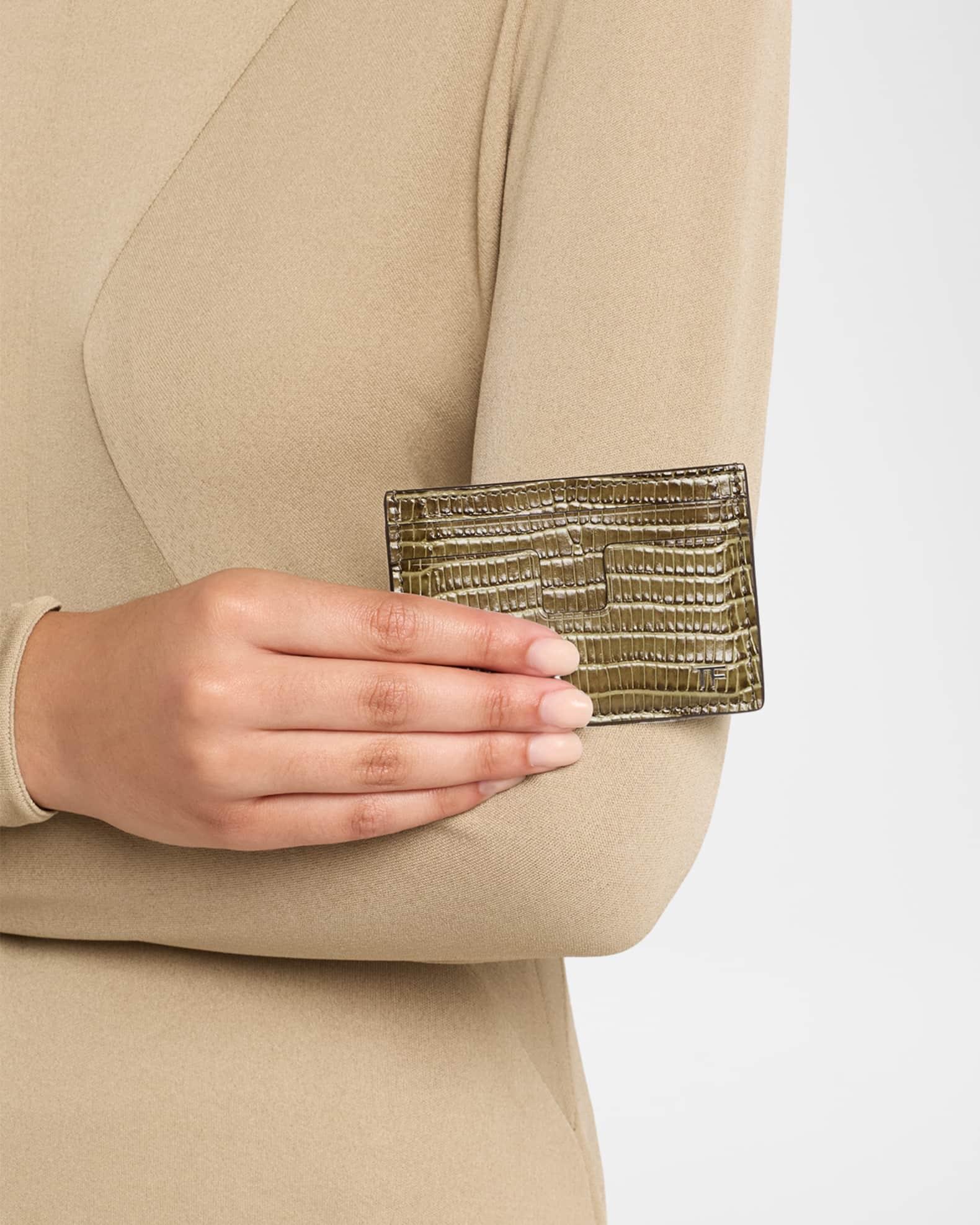 Men's T Line Printed Leather Card Holder Product Image