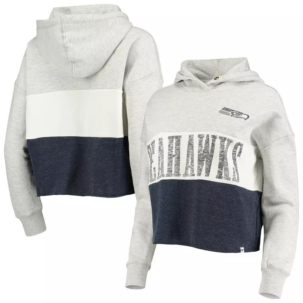 Women's '47 Heathered Gray Seattle Seahawks Lizzy Cutoff Pullover Hoodie, Size: XL, Grey Product Image