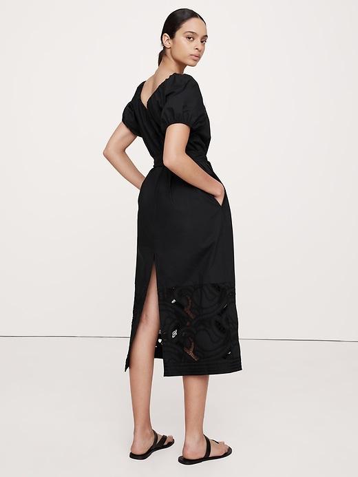 Embroidered Cotton Poplin Ruched Dress Product Image