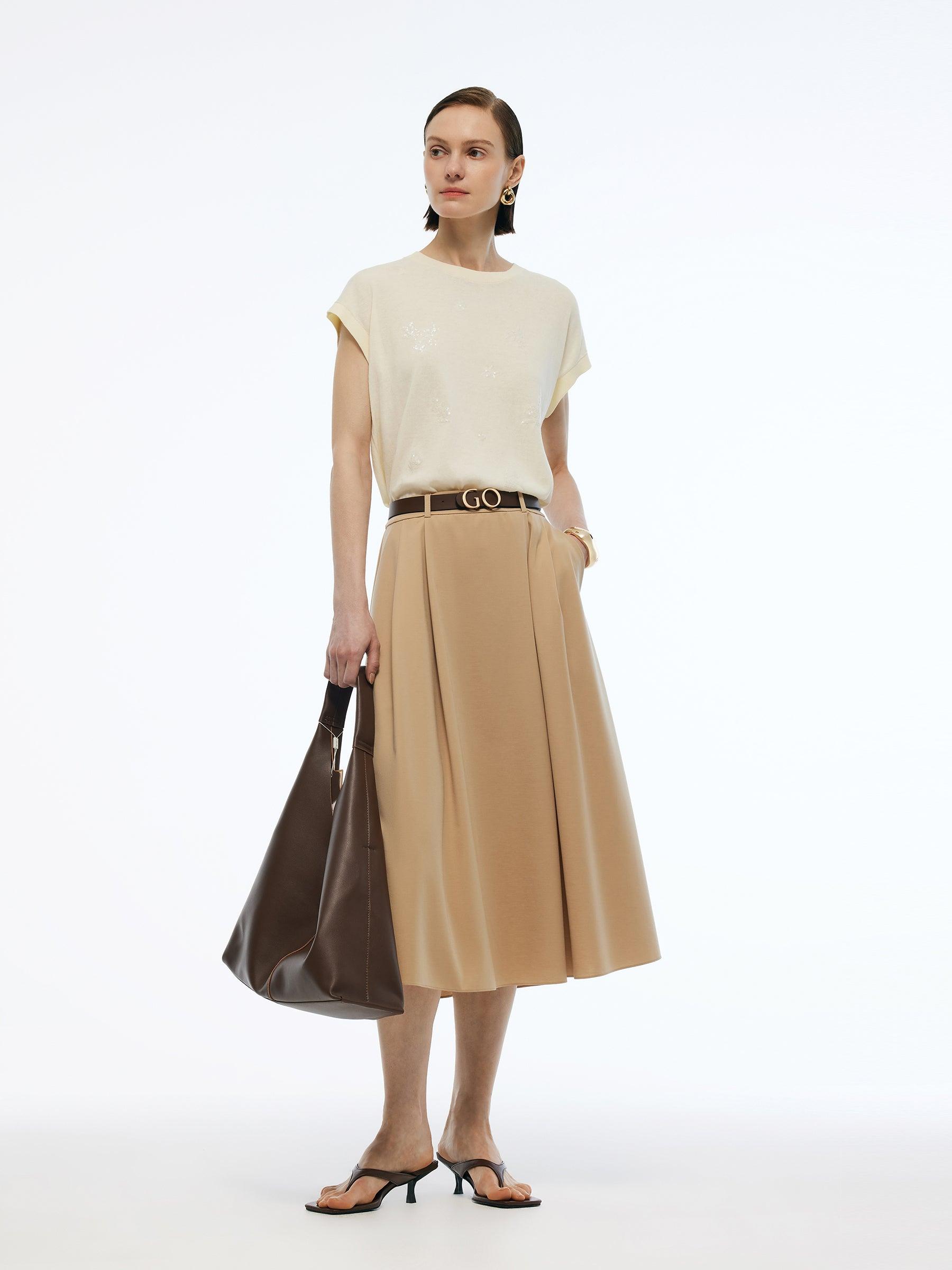 100% Cotton Sequined Embroidered Women Stretchy Knit Top Product Image