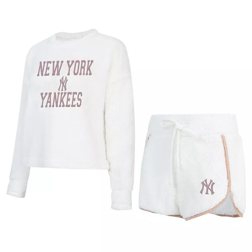 Women's Concepts Sport White New York Yankees Painter Sherpa Long Sleeve T-Shirt & Short Set, Size: XL Product Image