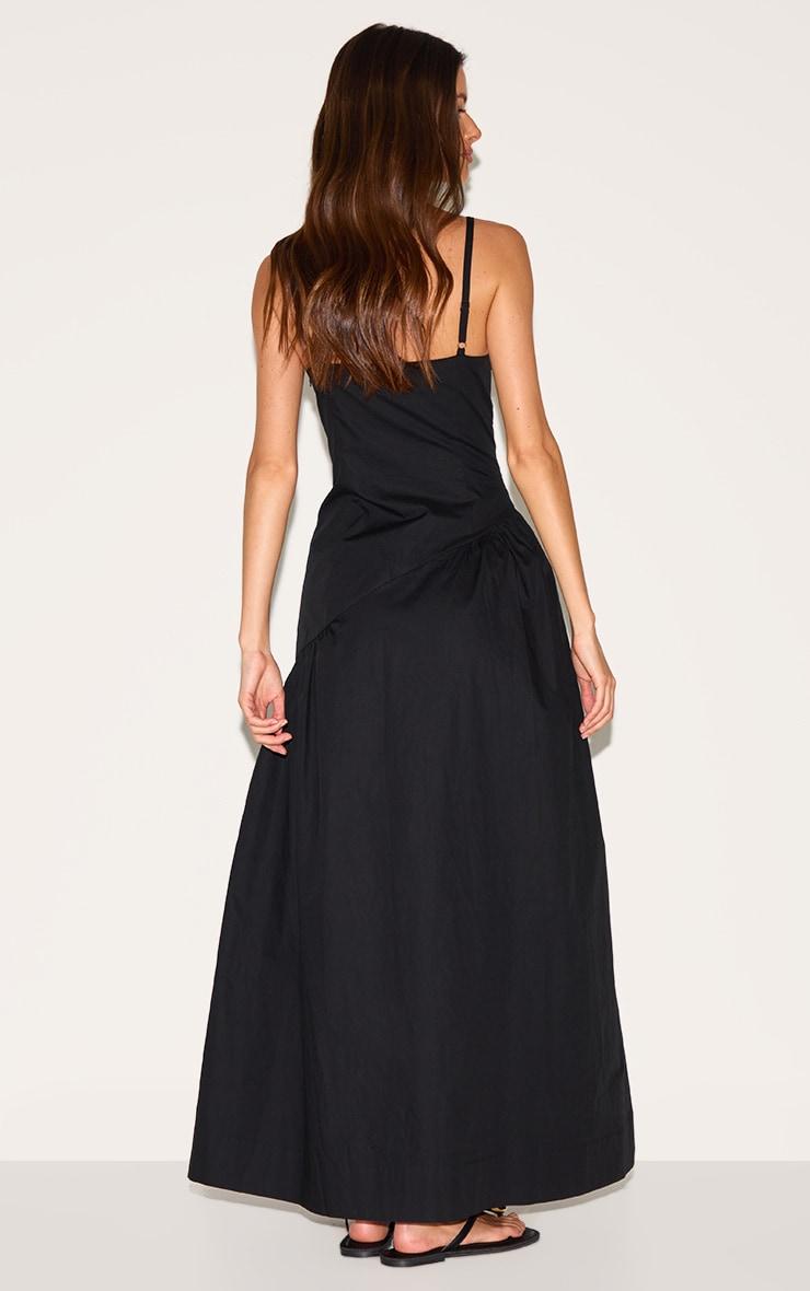Black Plunge Asymmetric Detail Maxi Dress Product Image