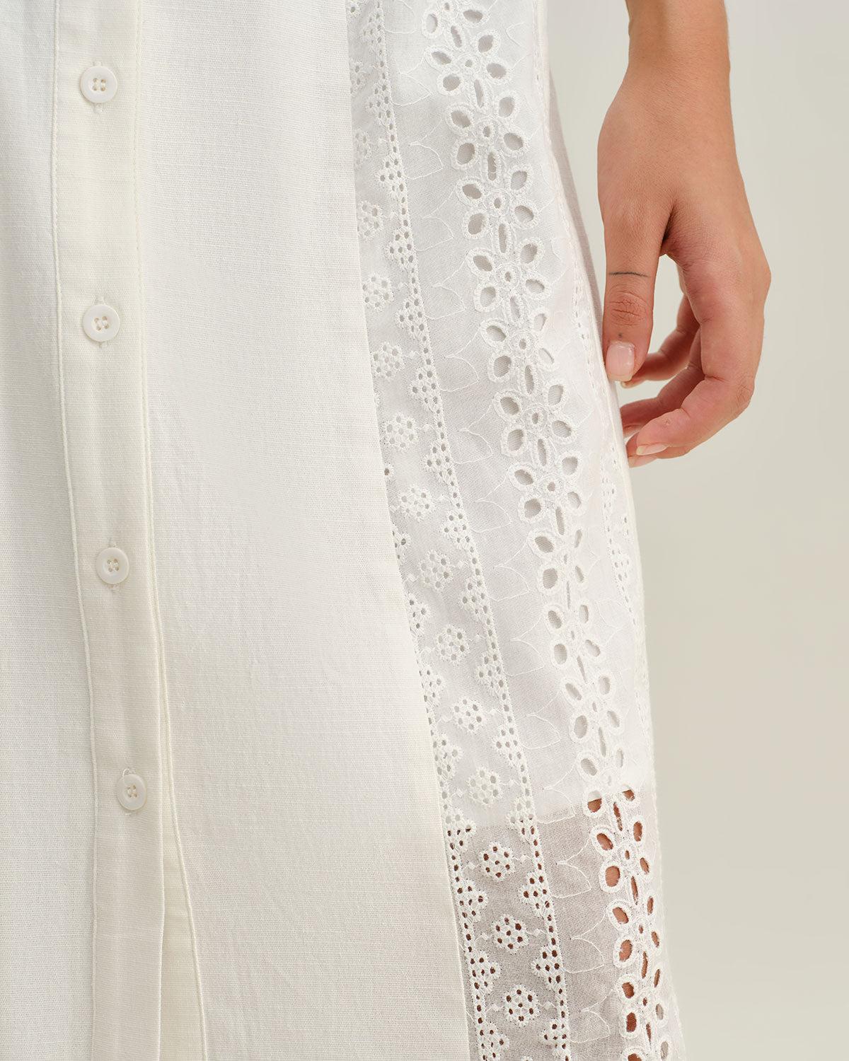White Square Neck Button Slip Midi Dress Product Image
