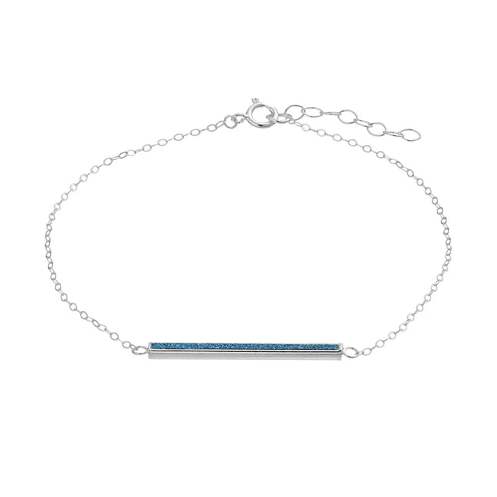 Aleure Precioso Sterling Silver Glitter Bar Chain Anklet, Womens Sterling Blue Product Image
