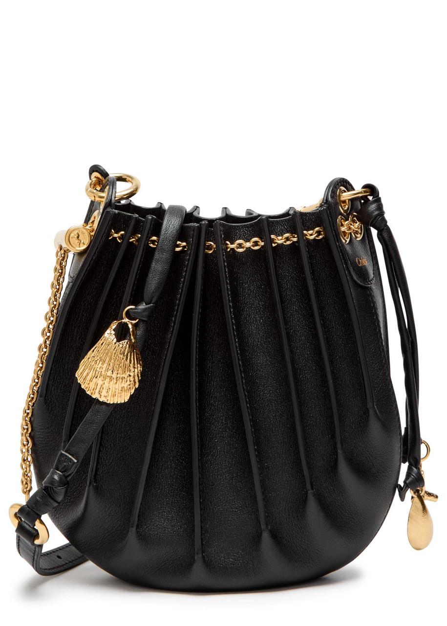 CHLOÉ Sea Treasures Embellished Pleated Leather Shoulder Bag In Black Product Image