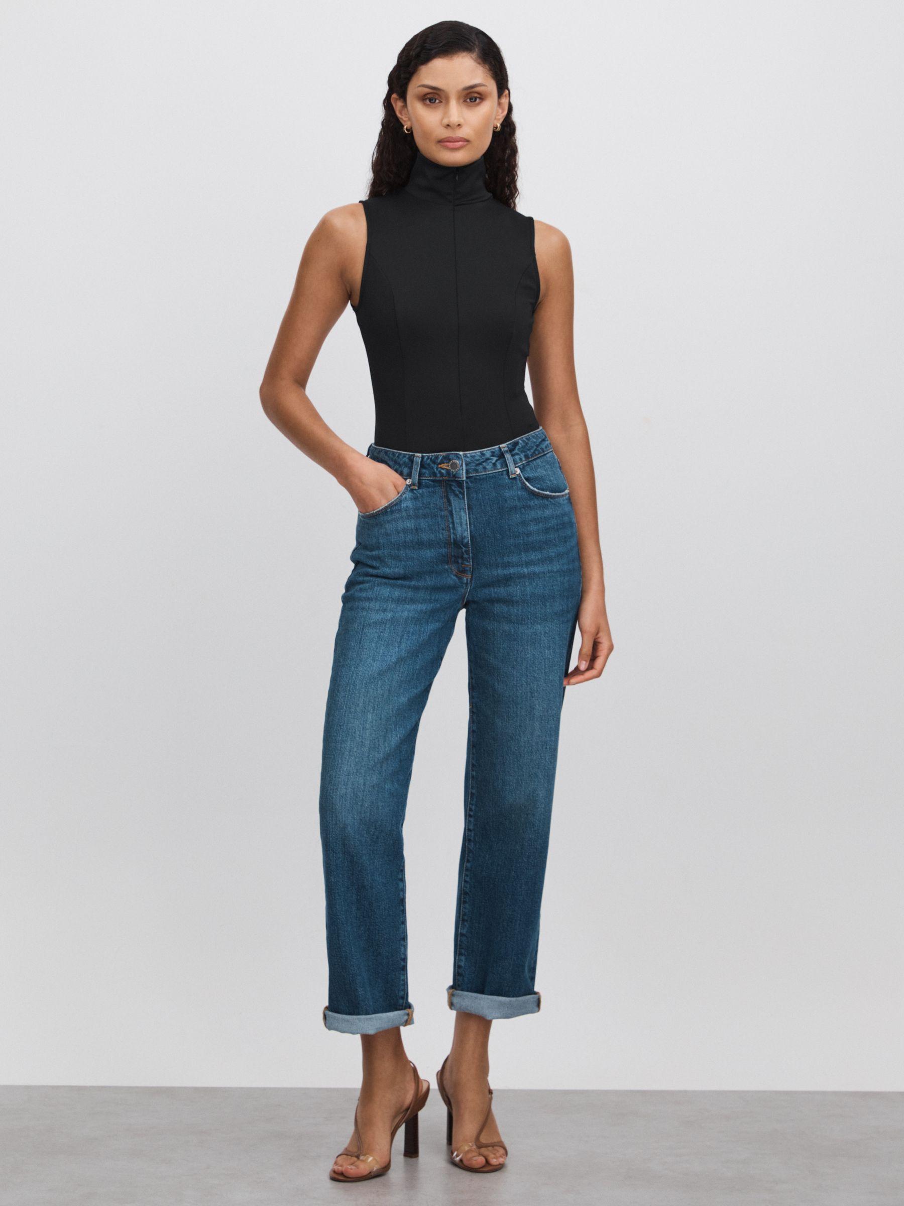 Good American Funnel Neck Scuba Thong Bodysuit in Black Product Image