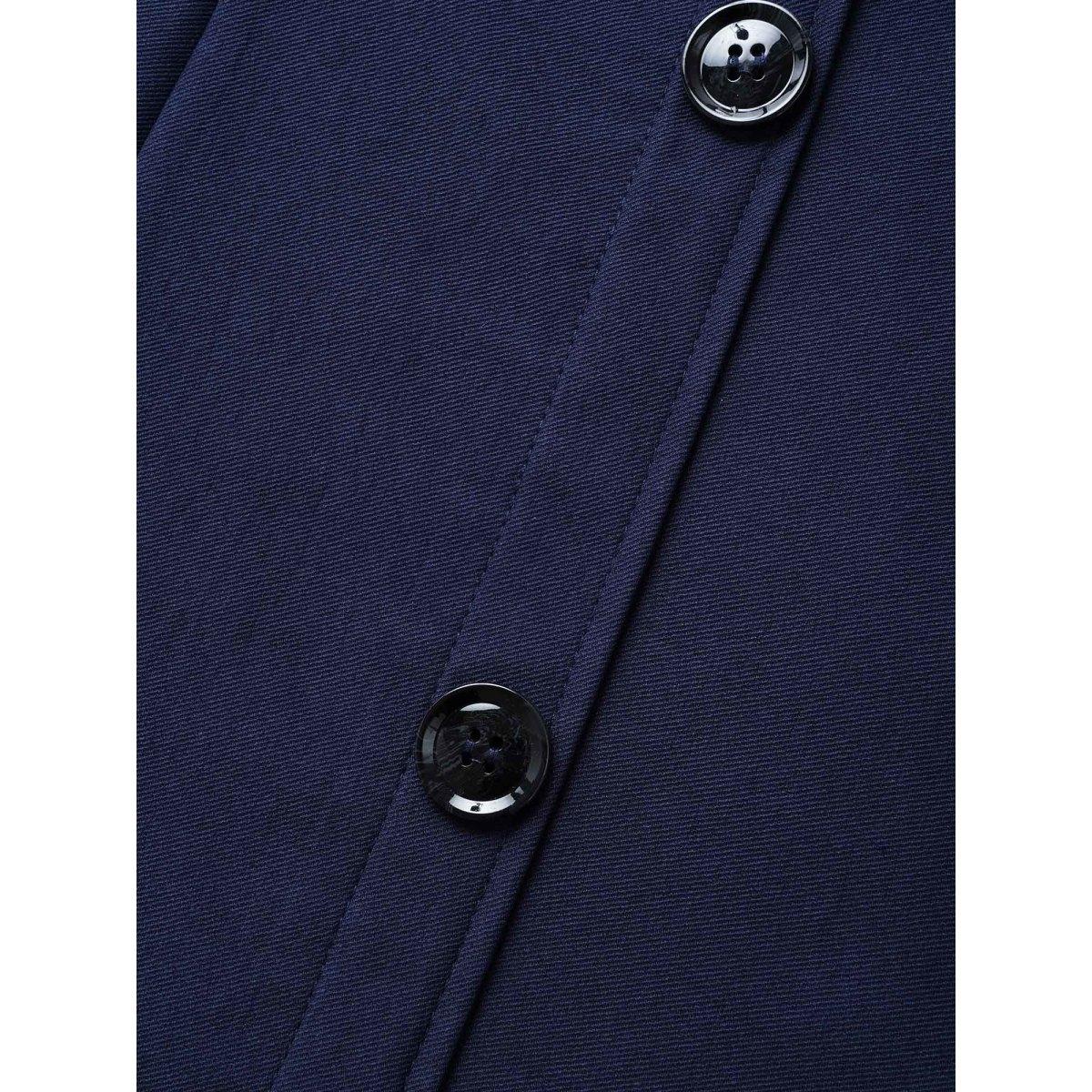 Plus Size Stretch Woven One-Shoulder Midi Dress DarkBlue Women At the Office Button One-shoulder neck Long Sleeve Curvy BloomChic 28/5X Product Image