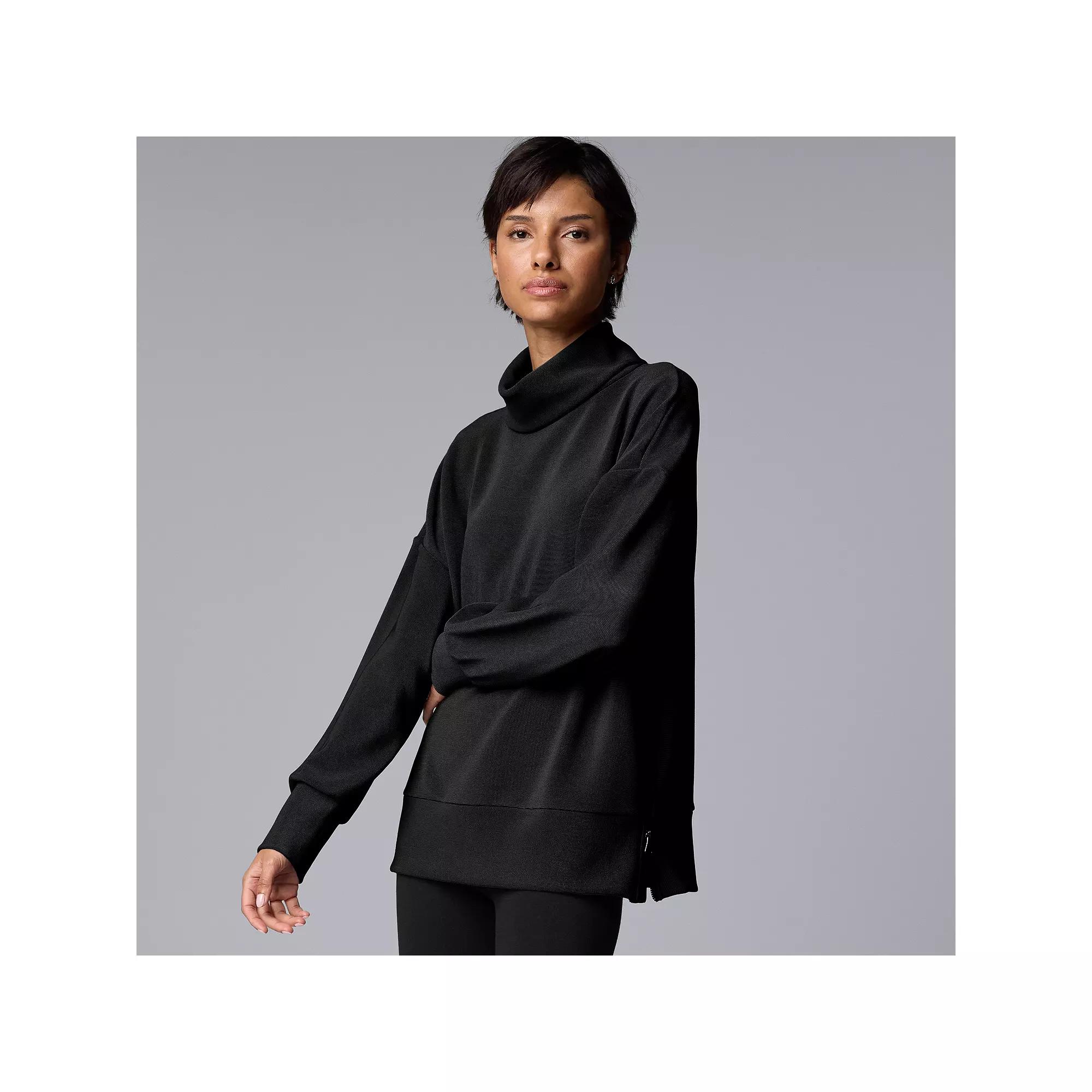 Women's Simply Vera Vera Wang Rib Cowlneck Side-Zip Pullover, Size: XL, Black Product Image