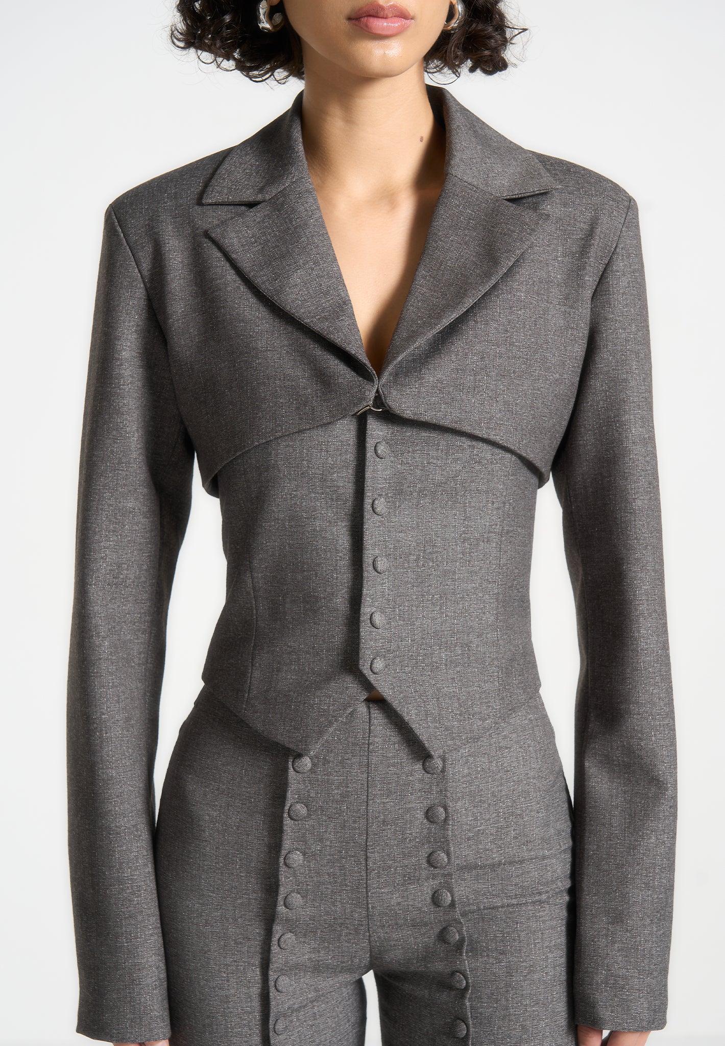 Lise - Cropped Tailored Blazer & Button Detail Bandeau - Dark Grey Female Product Image