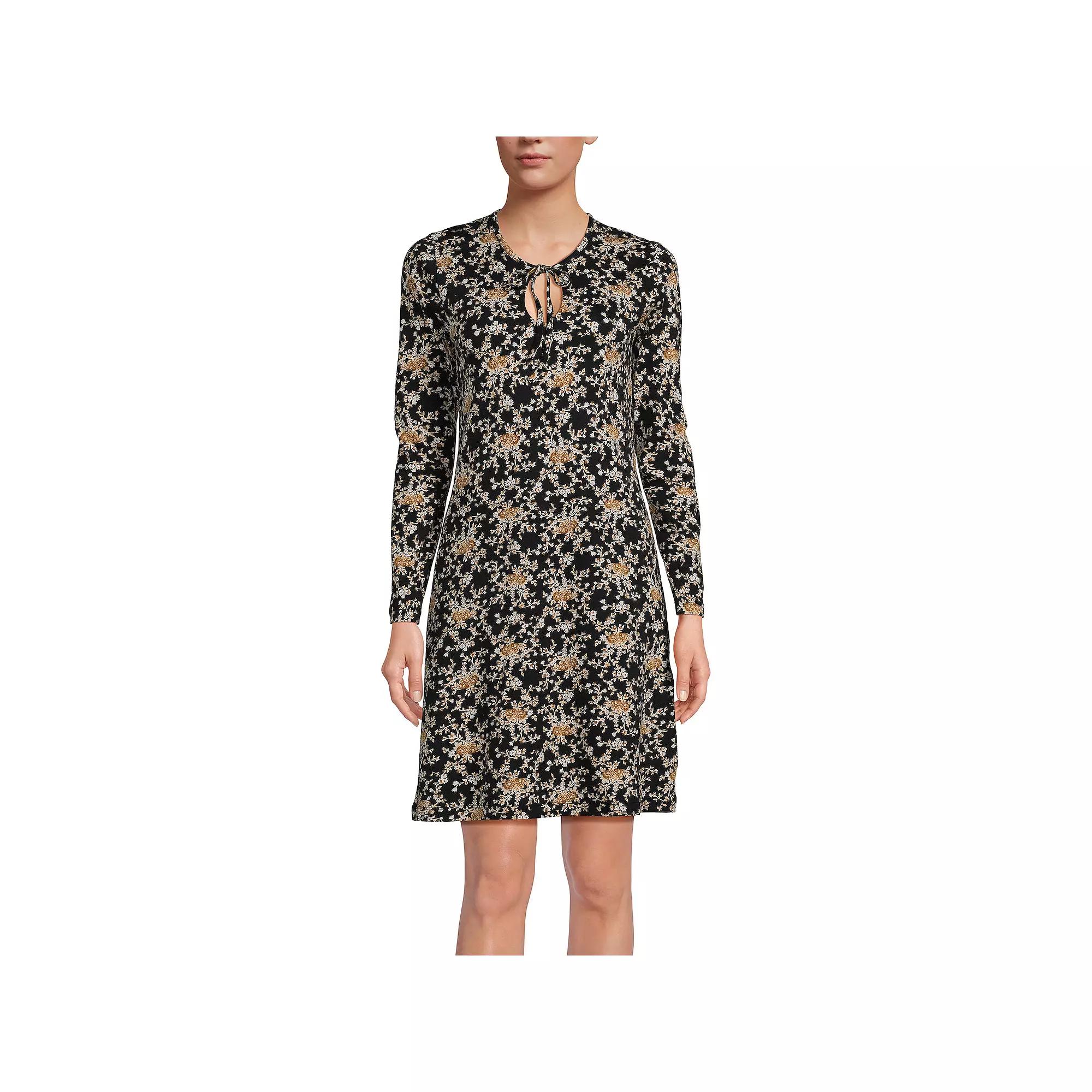 Women's Lands' End Cotton Interlock Long Sleeve Nightgown, Size: XL, Soft Green Bird Song Product Image