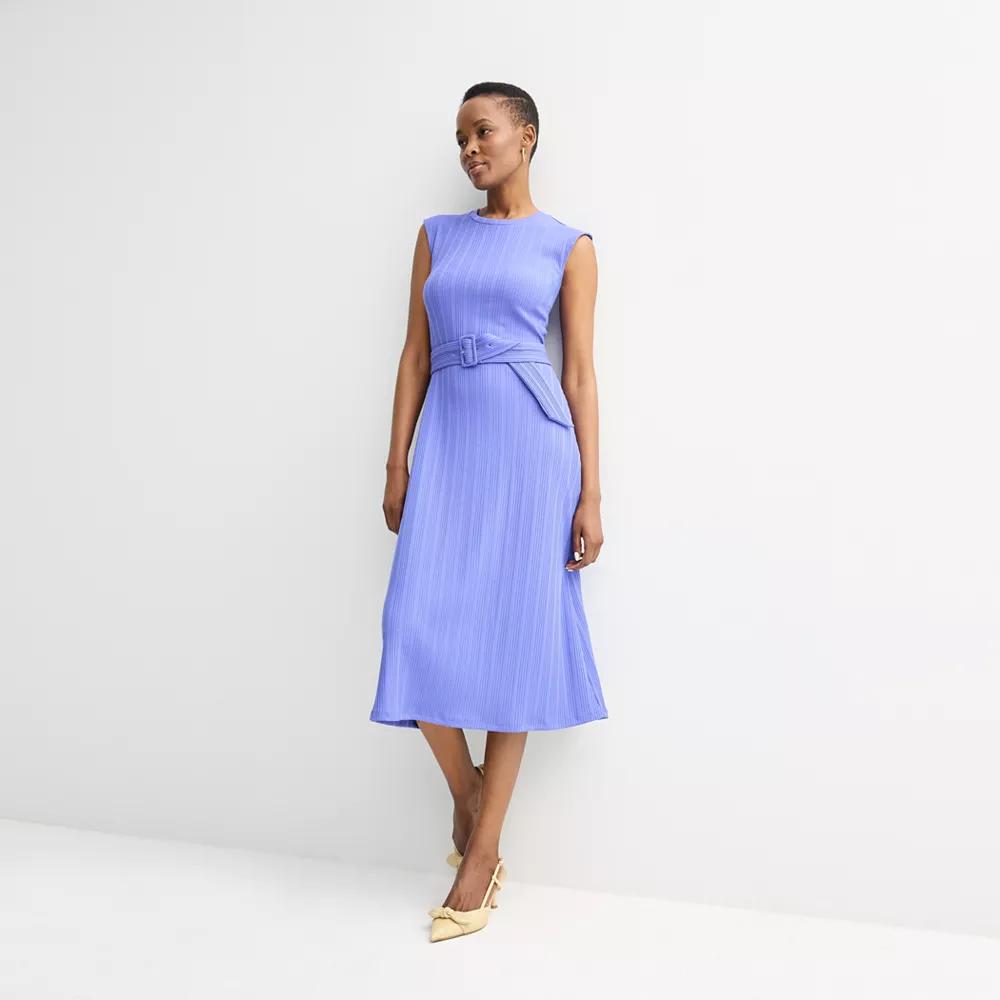 Petite Nine West Belted Sleeveless Rib Midi Dress, Women's, Size: XS Petite, Wesley Purple Product Image