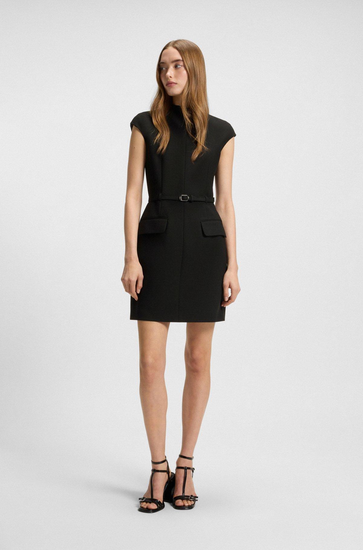 HUGO - Belted mock-neck dress with subtle shoulder padding - Black Product Image